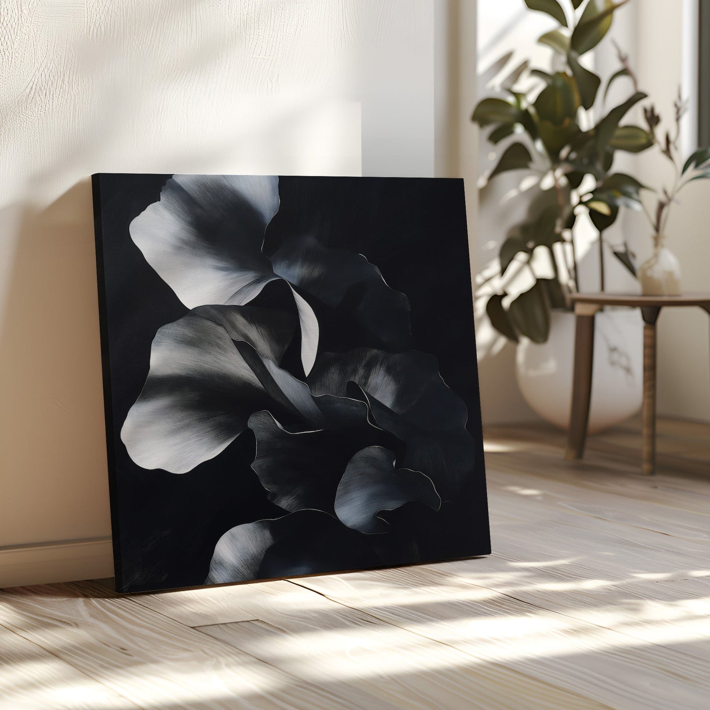Elegant Nocturnal Floral Abstract Oil Painting for Modern Decor