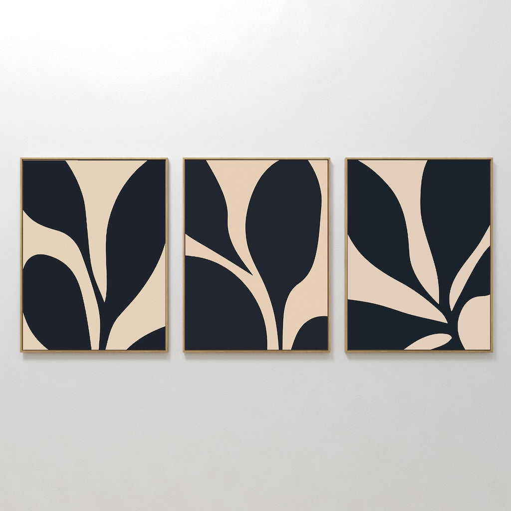 Elegant Noir Floral Triptych Oil Painting for Modern Decor
