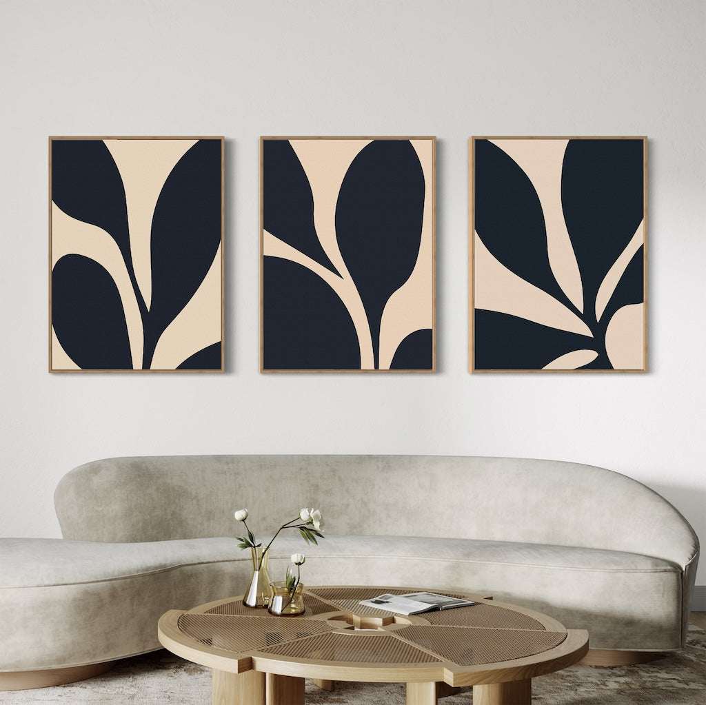 Elegant Noir Floral Triptych Oil Painting for Modern Decor