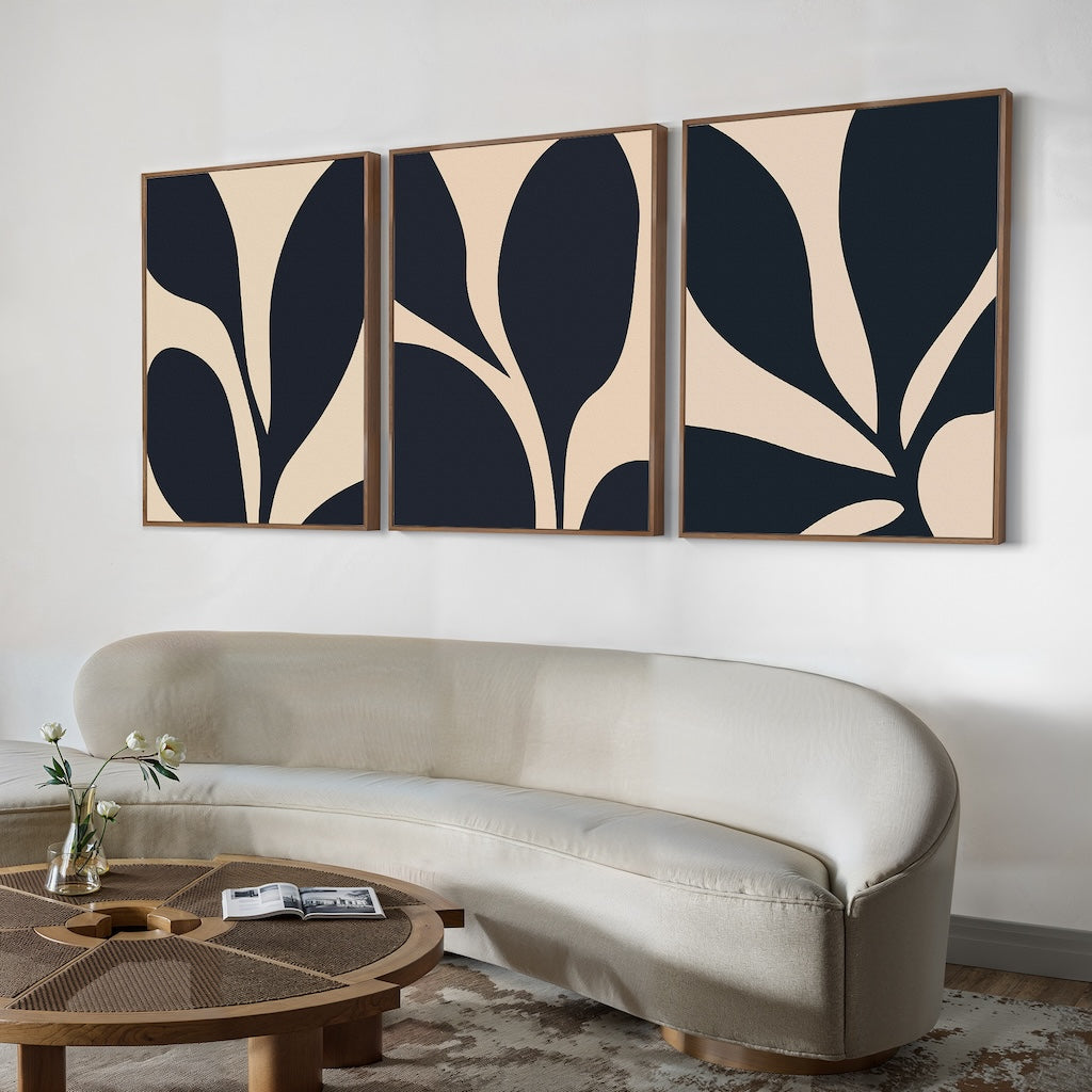 Elegant Noir Floral Triptych Oil Painting for Modern Decor