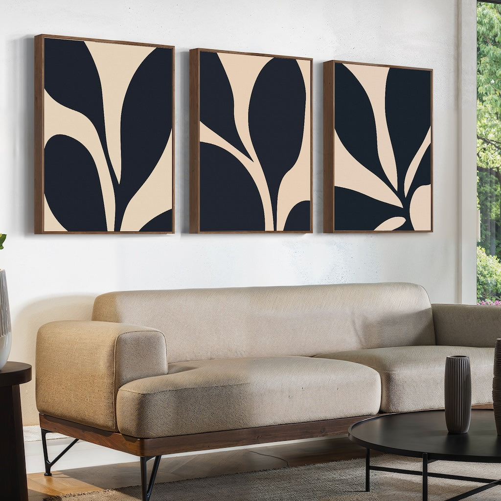 Elegant Noir Floral Triptych Oil Painting for Modern Decor