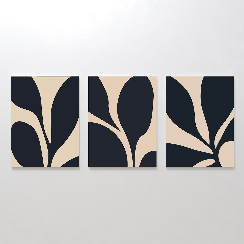 Elegant Noir Floral Triptych Oil Painting for Modern Decor