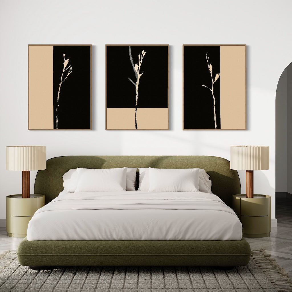 Elegant Black and Gold Floral Triptych Oil Painting for Modern Home Decor