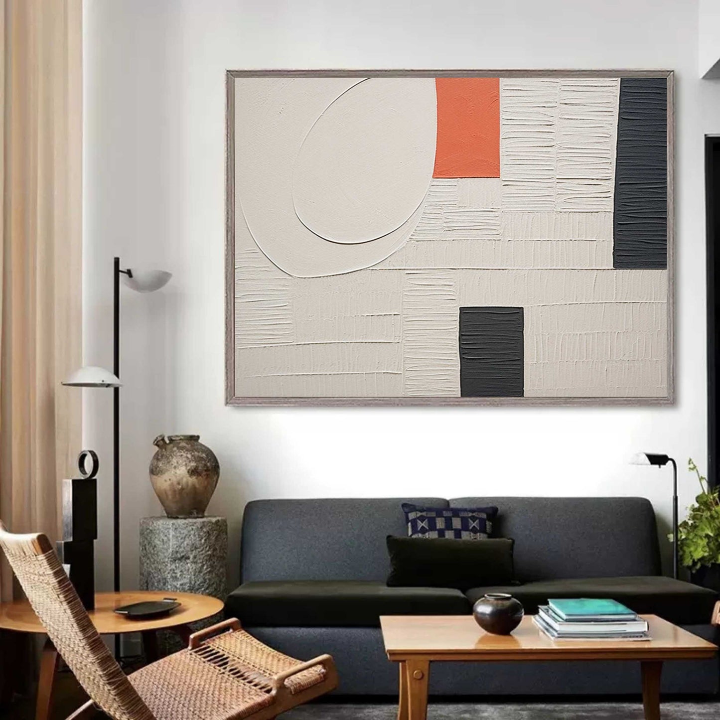Contemporary Abstract Oil Painting with Textured Plaster Finish for Modern Decor