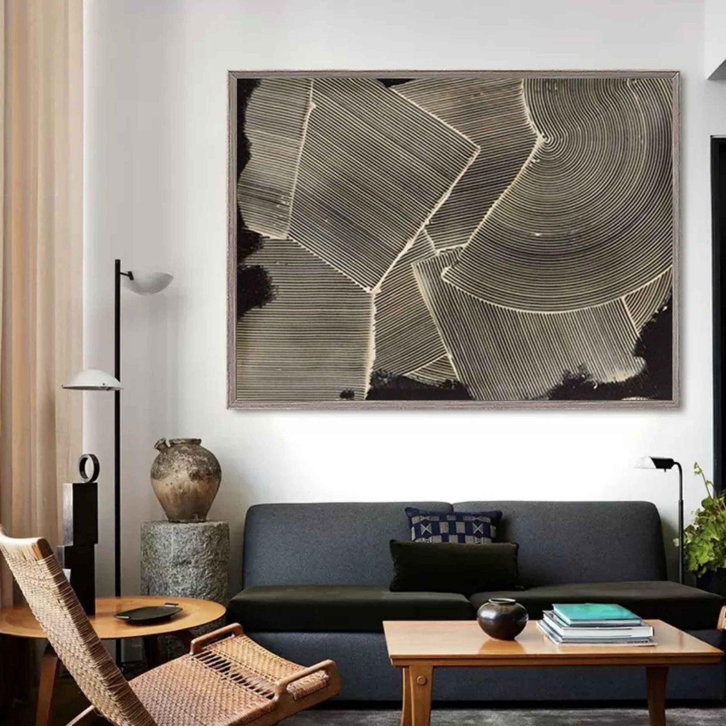 Geometric Black and White Oil Painting for Modern Wall Decor