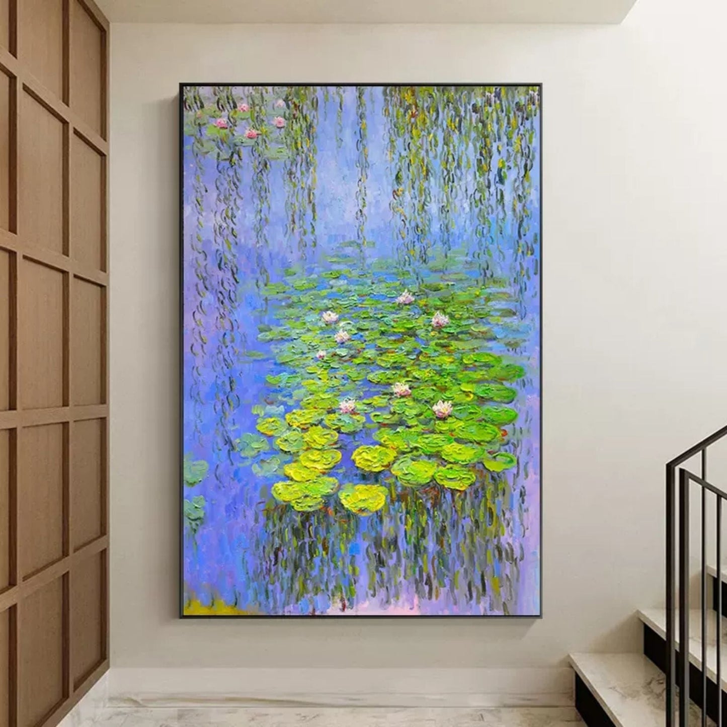 Tranquil Water Lilies - Serene Oil Painting with Vibrant Plaster Texture