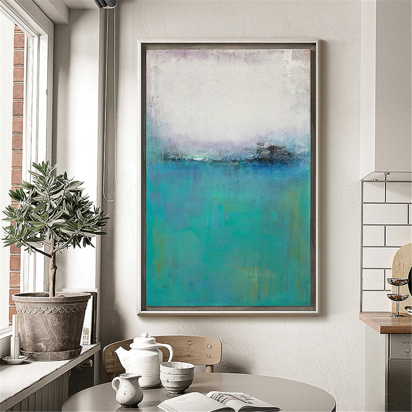Calm Blue Abstract Oil Painting for Modern Home Decor and Art Collection