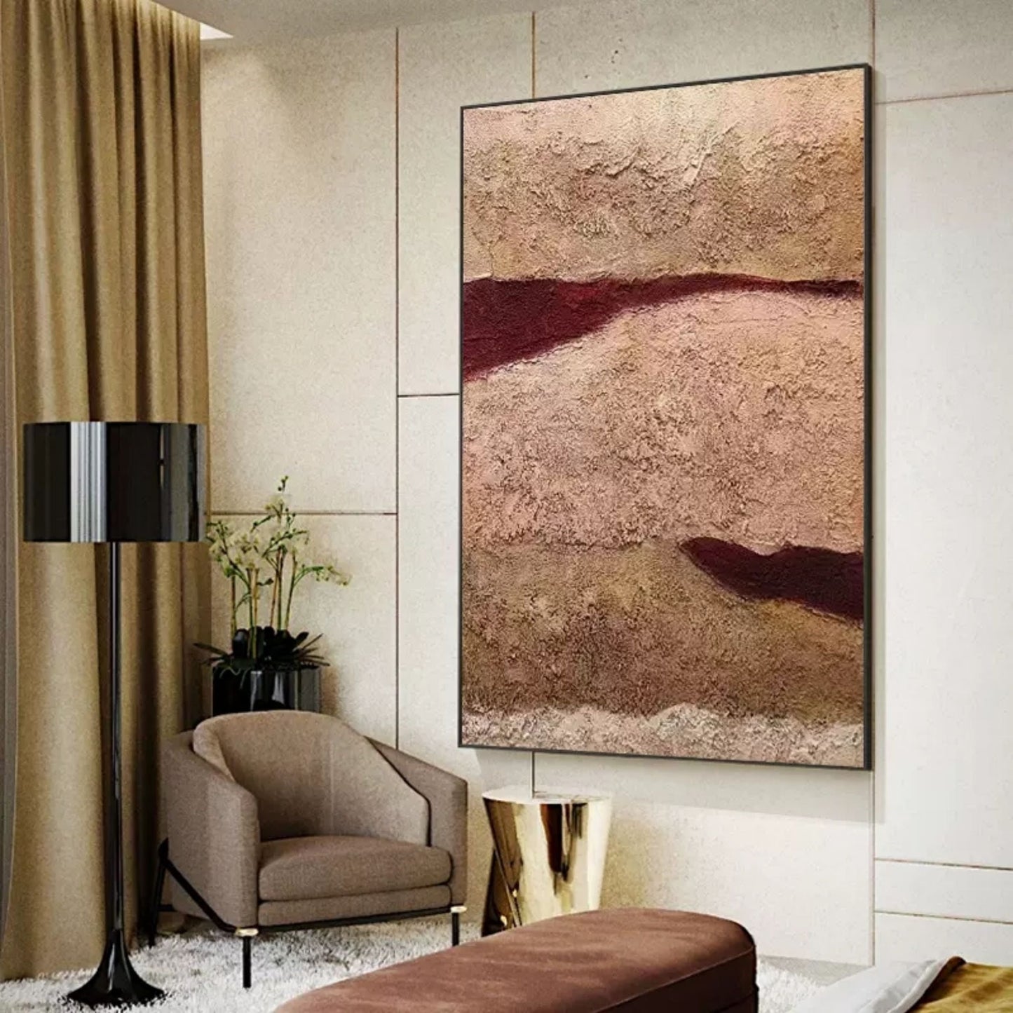 Abstract Wabi-Sabi Landscape Oil Painting for Elegant Home Decor