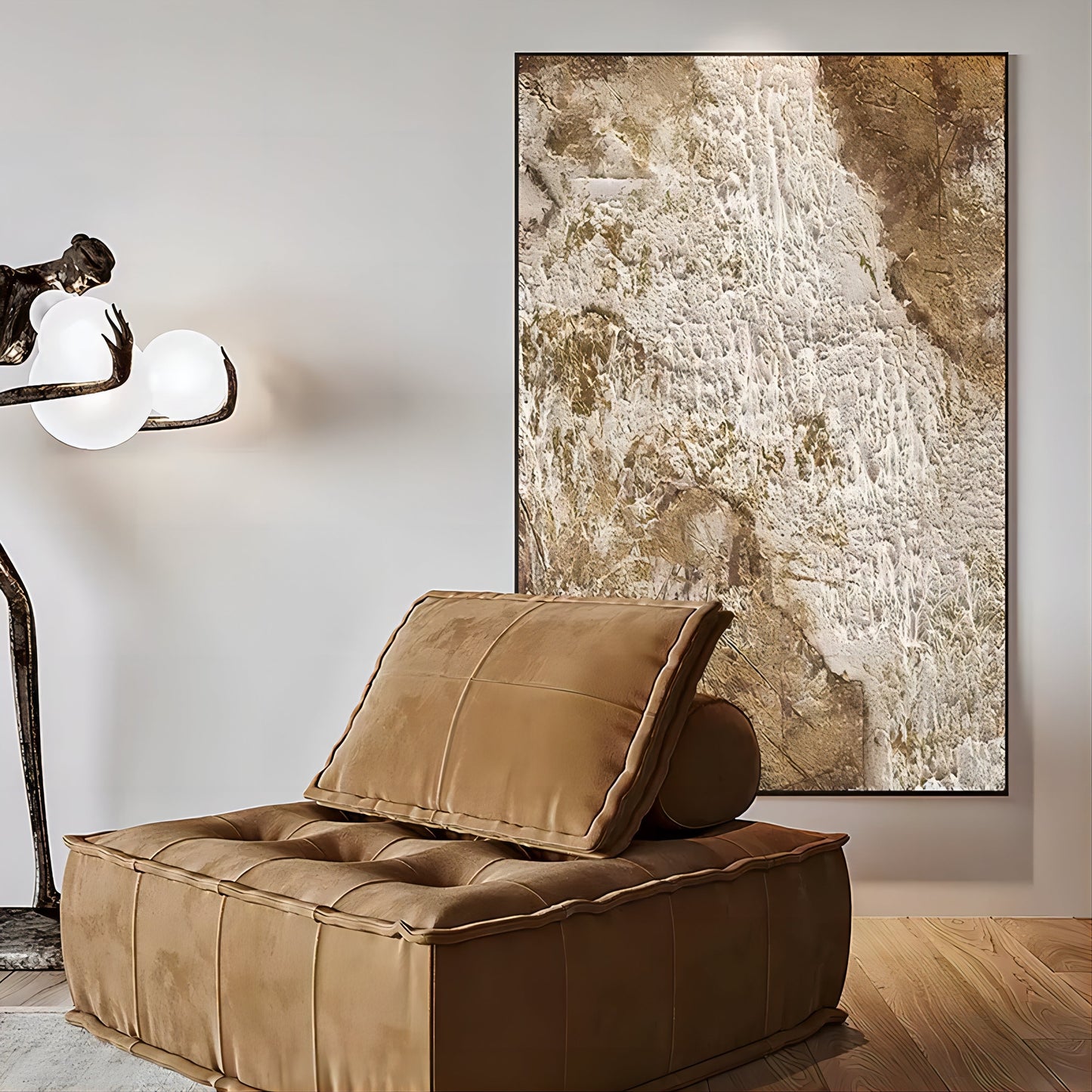 Golden Textured Abstract Oil Painting for Elegant Home Decor