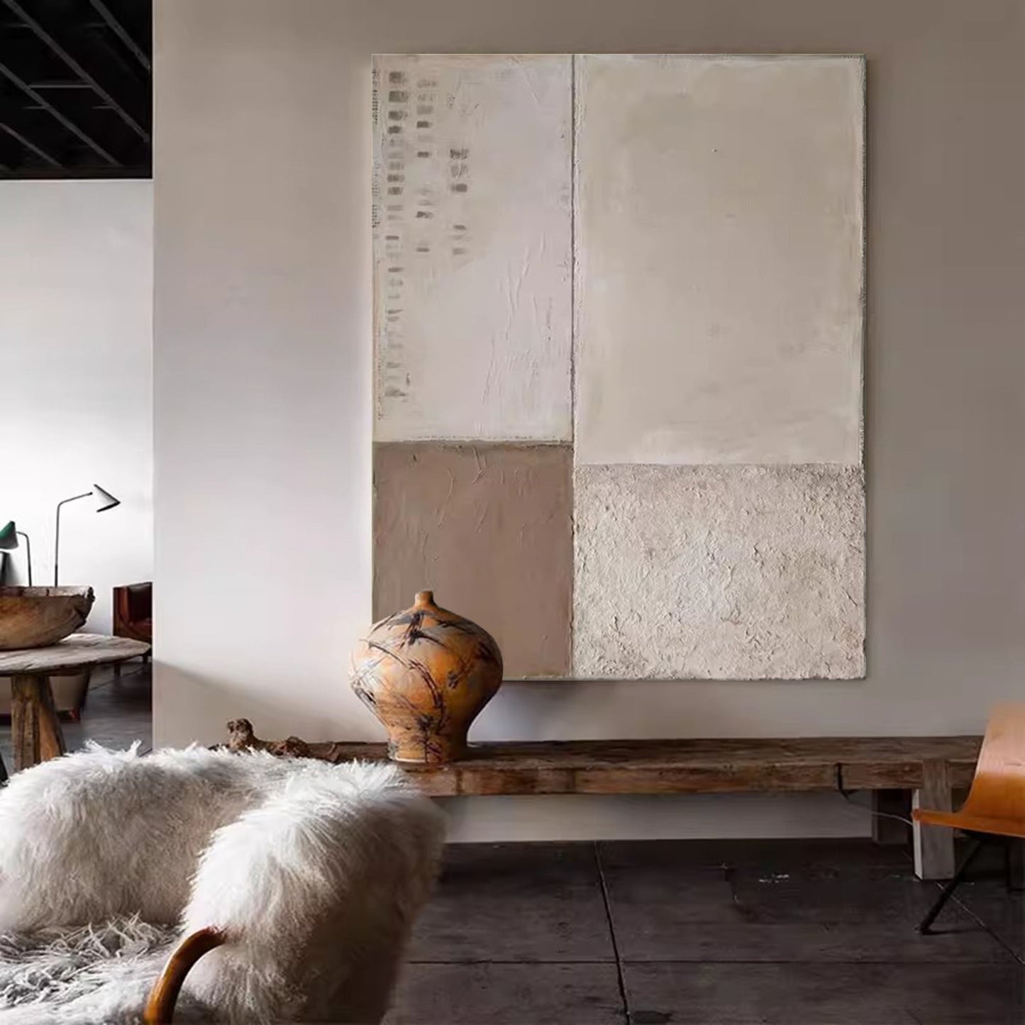Contemporary Minimalist Oil Painting with Geometric Abstract Design