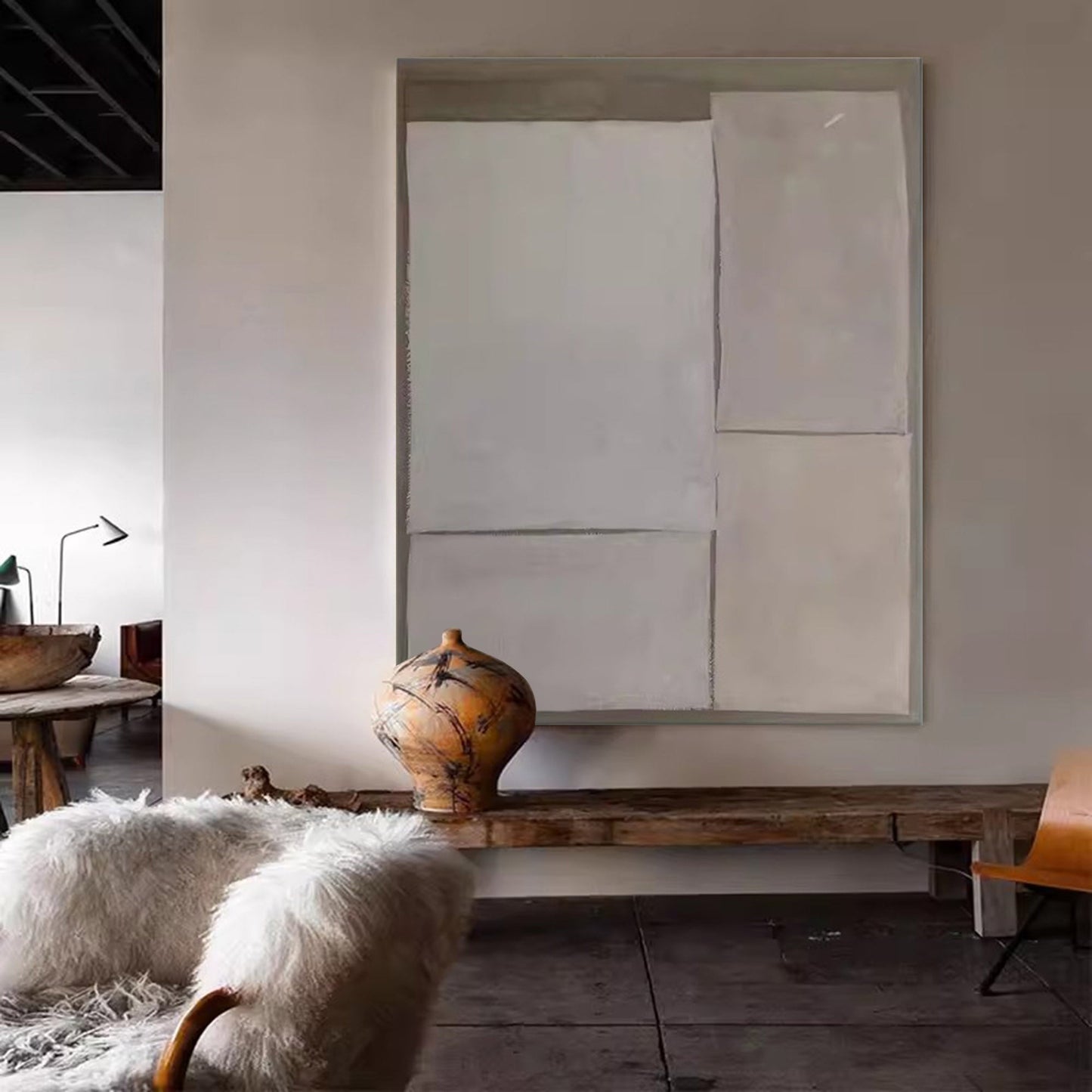 Elegant Minimalist Geometric Oil Painting for Modern Home Décor