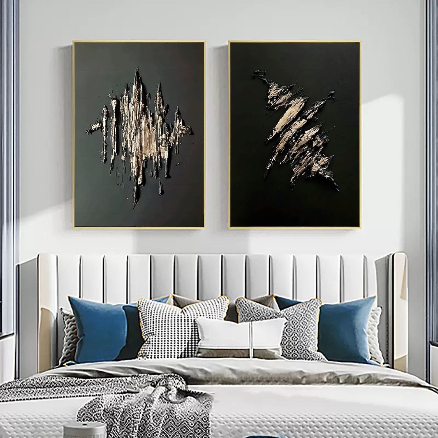 Contemporary Dual Set of Abstract Oil Paintings for Modern Home Decor