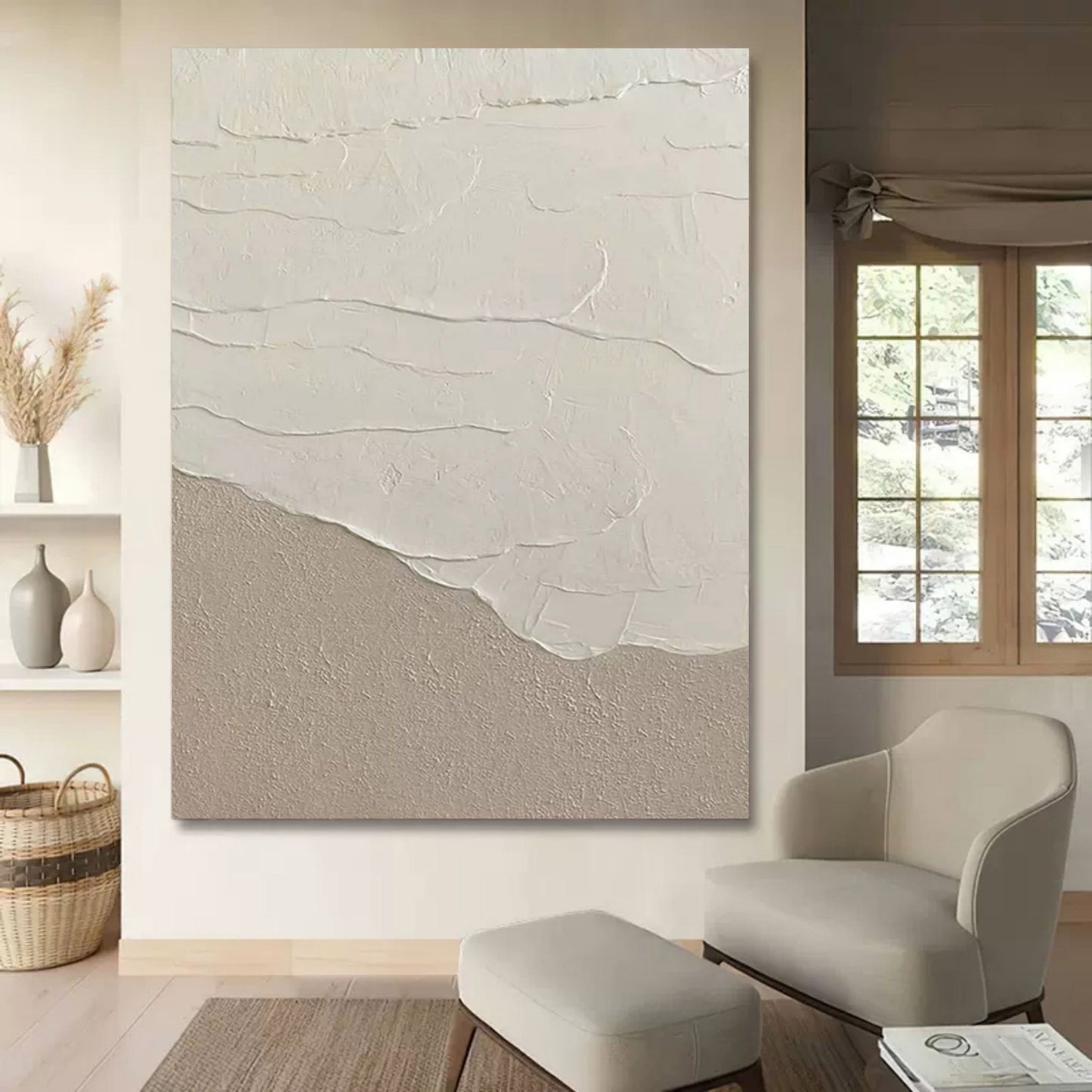 Serene Wabi-Sabi Oil Painting for Minimalist Home Decor