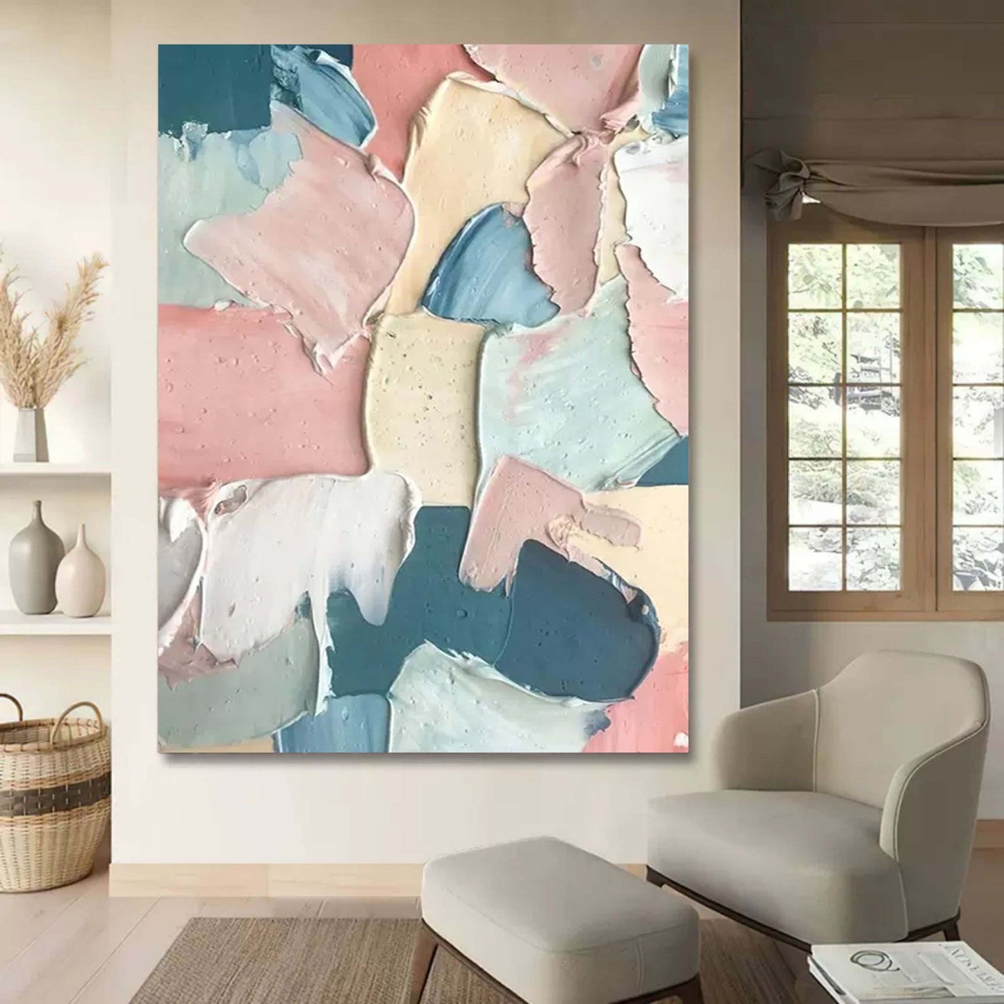 Colorful Abstract Oil Painting with Texture for Modern Home Decor
