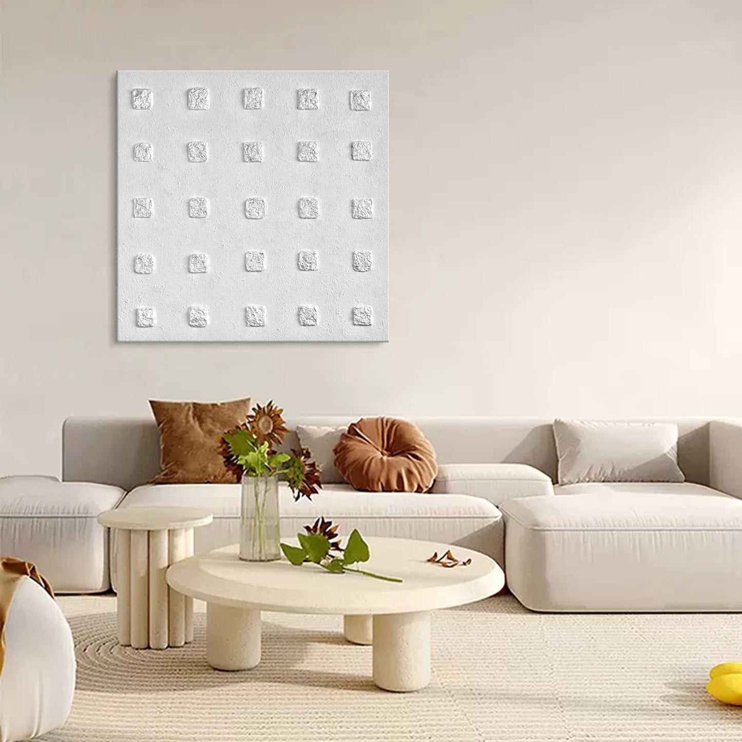 Minimalist Wabi-Sabi Texture Art - Modern White Square Design for Elegant Home Decor