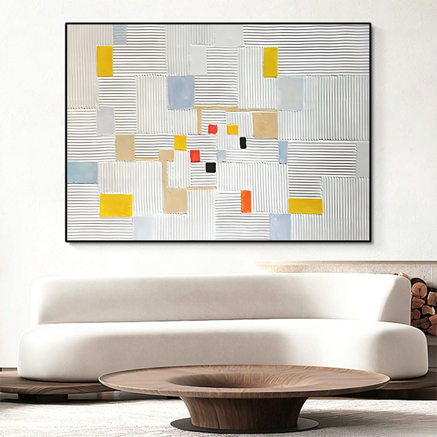 Modern Abstract Oil Painting with Texture and Geometric Shapes for Contemporary Decor