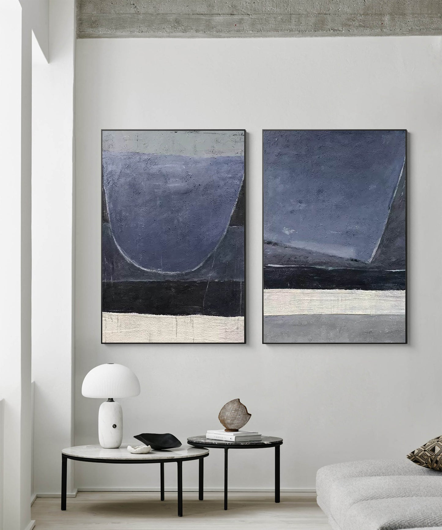 Contemporary Minimalist Oil Painting in Soothing Blue and Gray Tones
