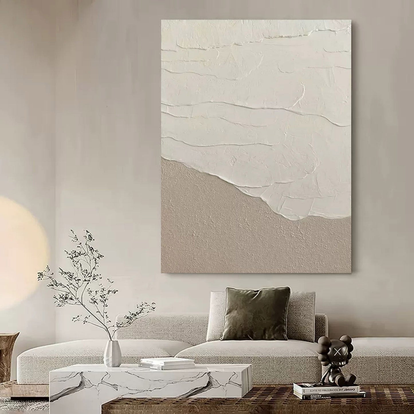 Serene Wabi-Sabi Oil Painting for Minimalist Home Decor
