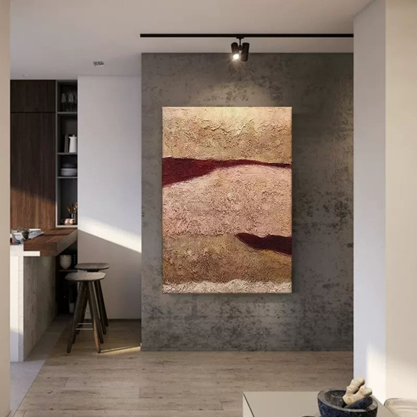 Abstract Wabi-Sabi Landscape Oil Painting for Elegant Home Decor
