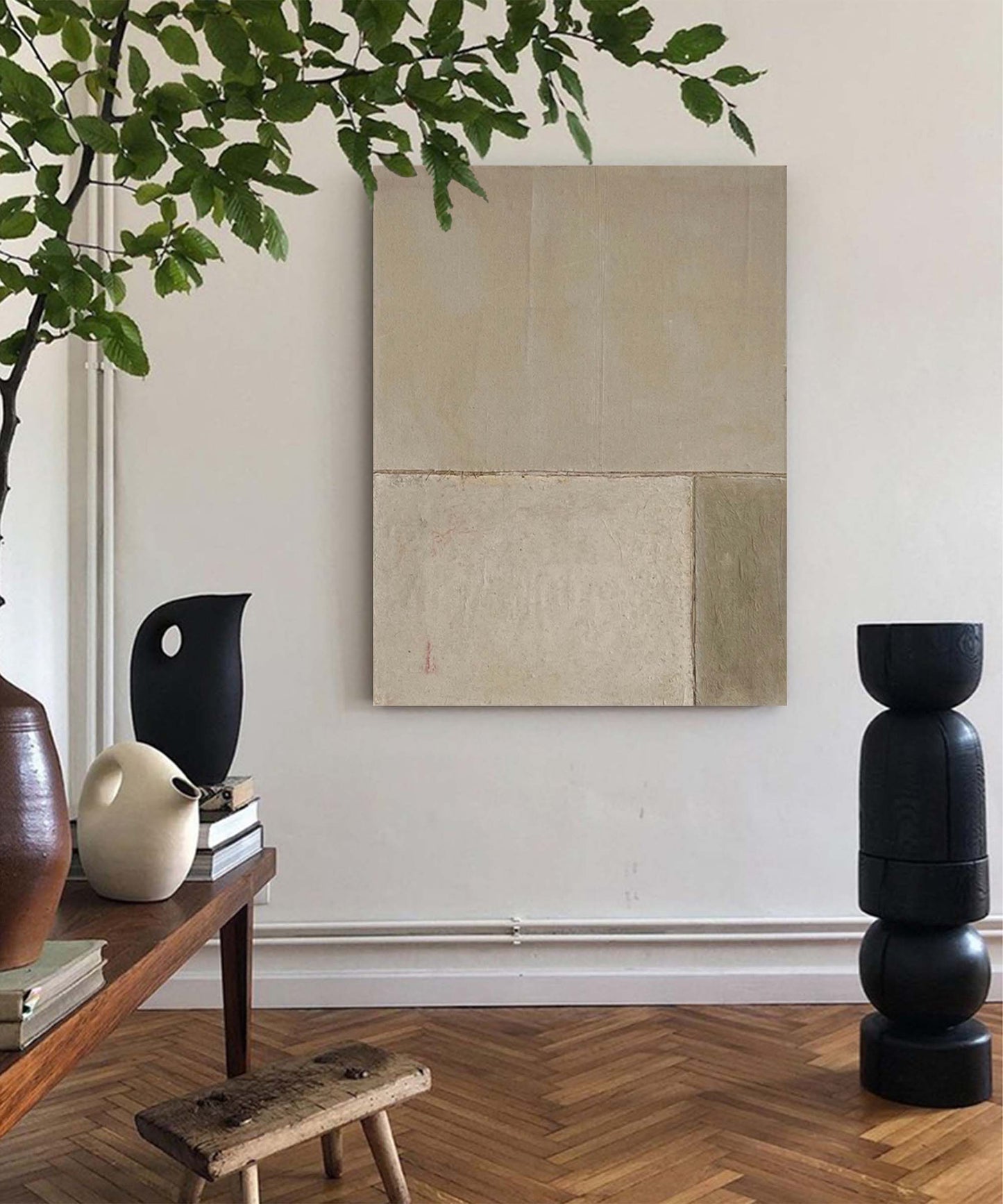 Contemporary Minimalist Geometric Oil Painting for Modern Home Decor
