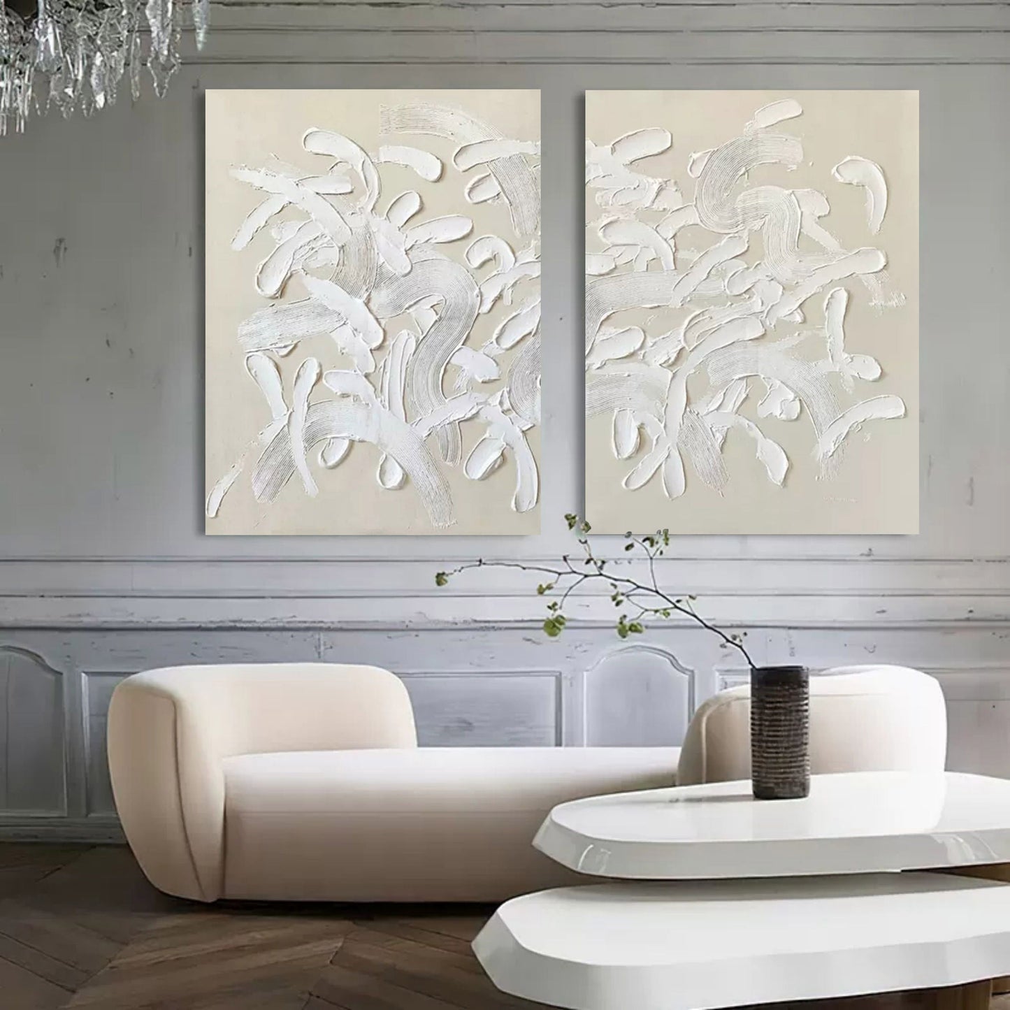 Contemporary Abstract Oil Painting Duo for Modern Home Decor