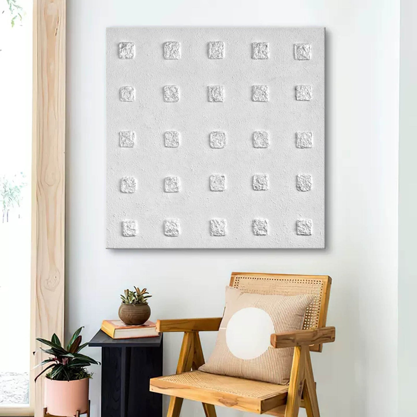 Minimalist Wabi-Sabi Texture Art - Modern White Square Design for Elegant Home Decor