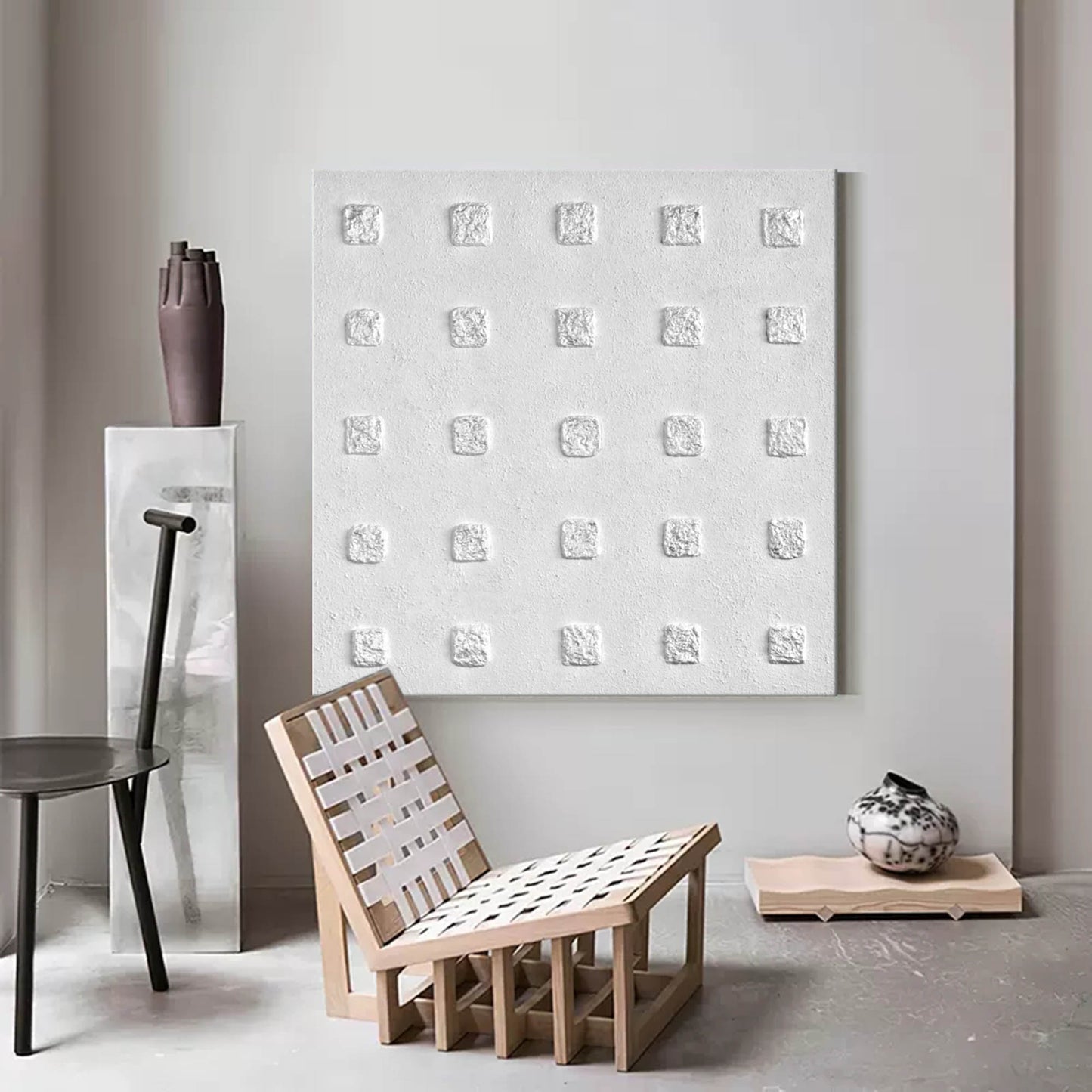 Minimalist Wabi-Sabi Texture Art - Modern White Square Design for Elegant Home Decor