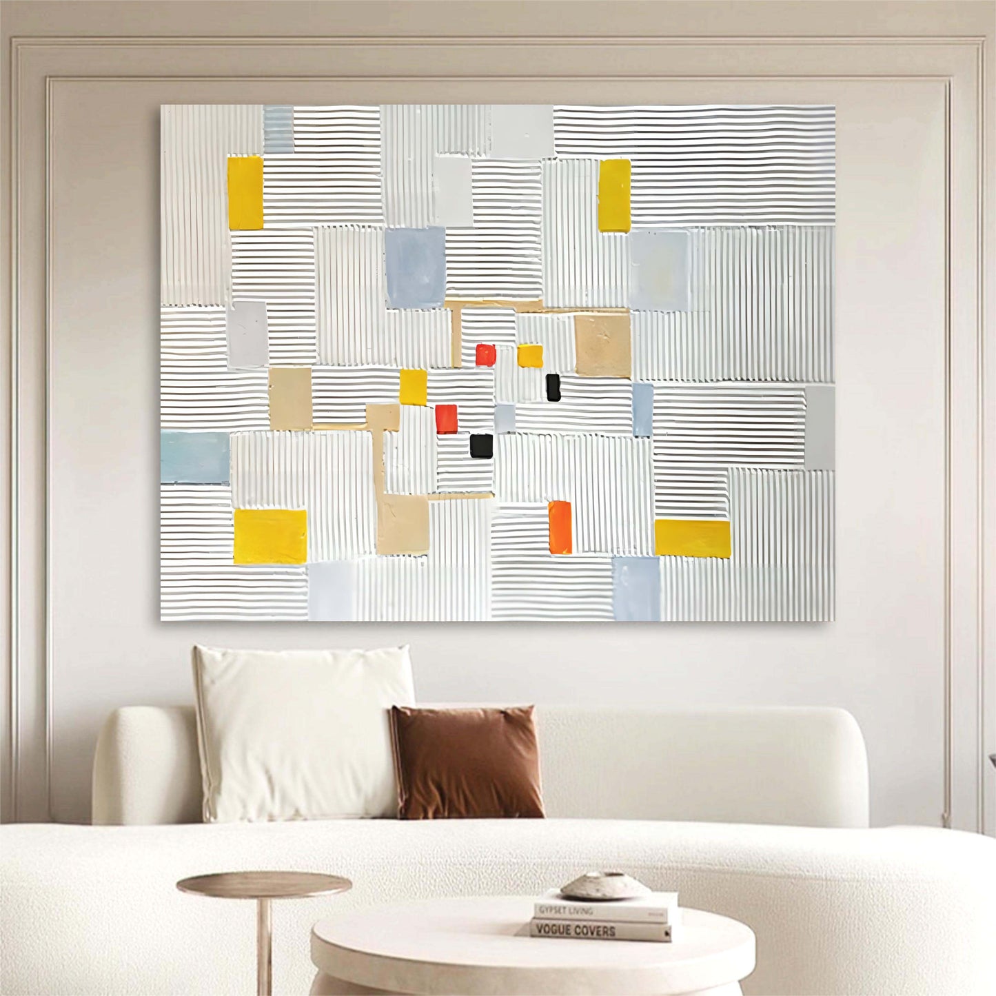 Modern Abstract Oil Painting with Texture and Geometric Shapes for Contemporary Decor