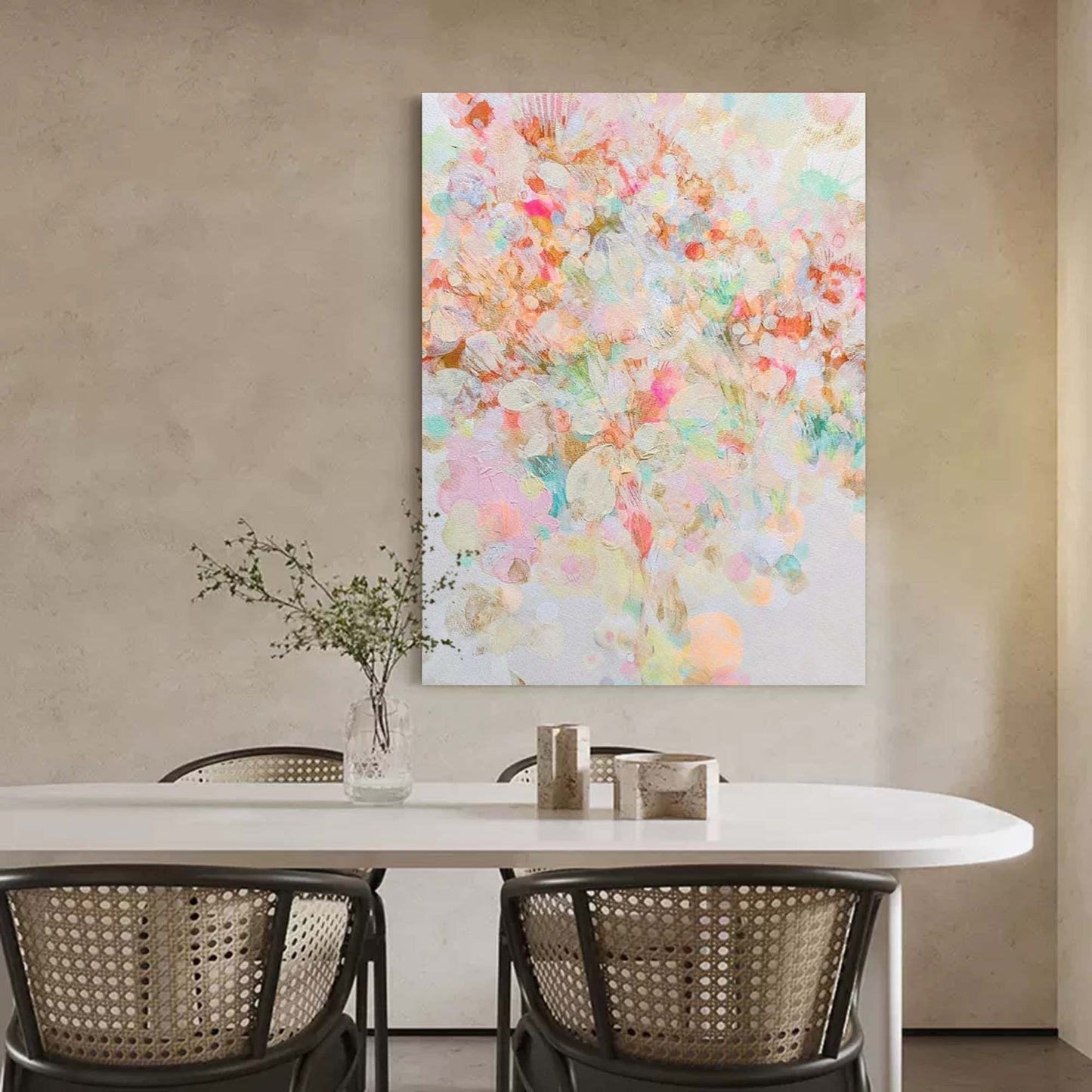Colorful Abstract Floral Oil Painting for Modern Home Decor