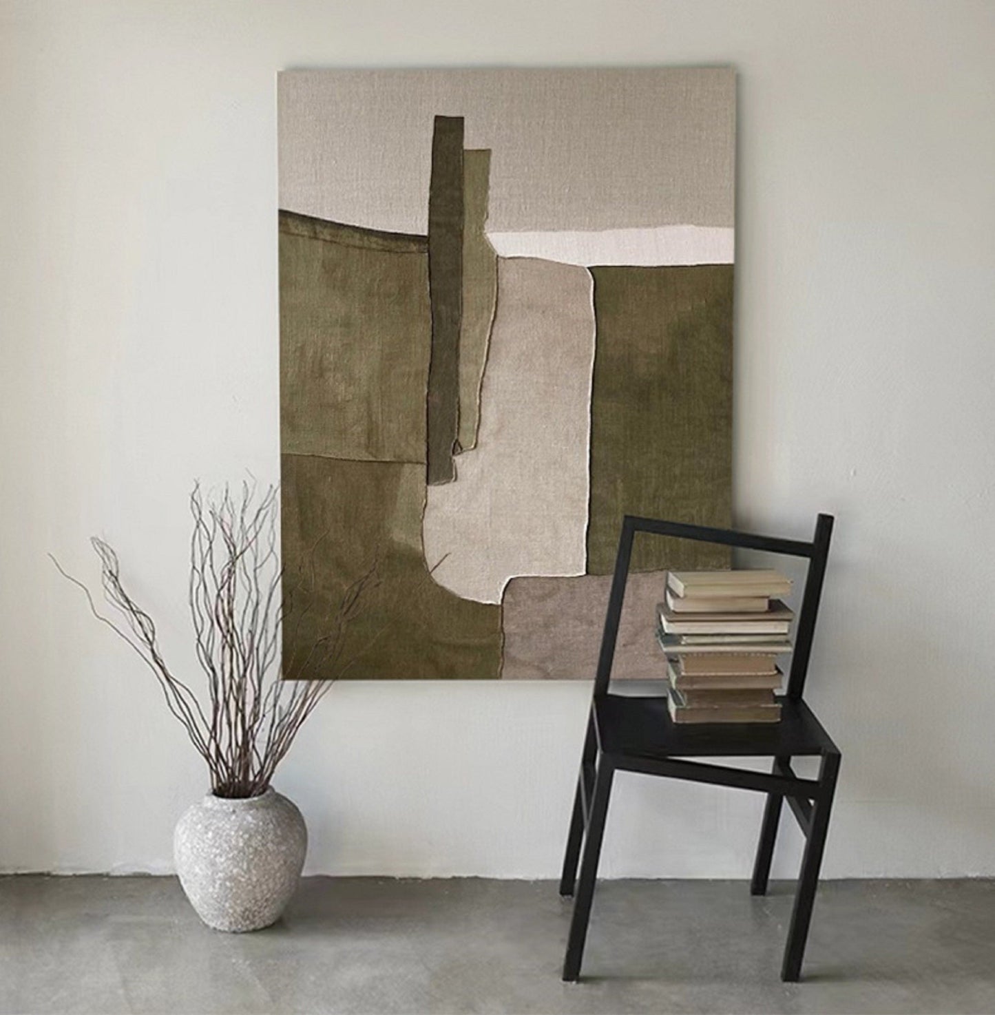 Earthy Tones Minimalist Abstract Oil Painting for Modern Home Decor