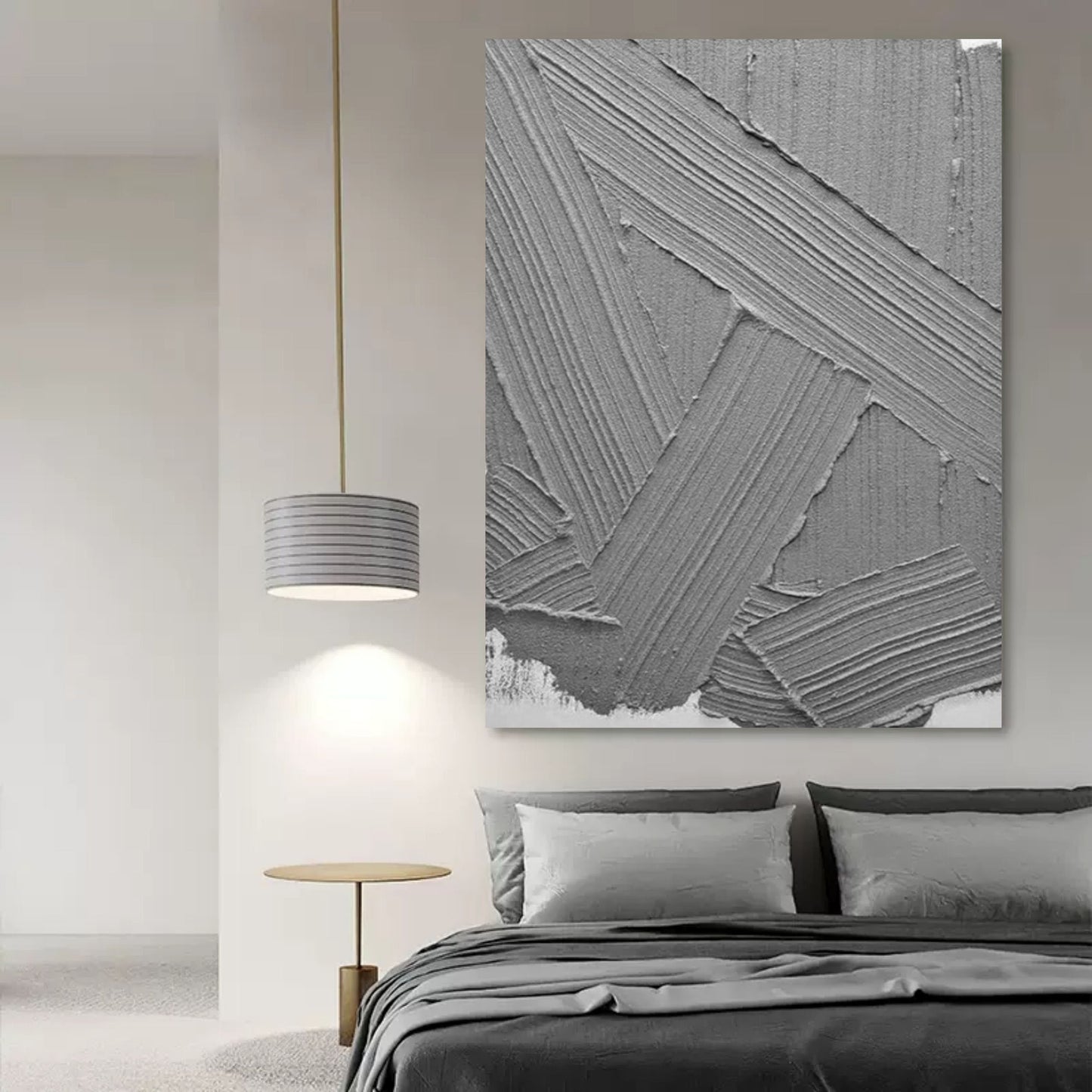 Modern Grey Abstract Oil Painting for Minimalist Home Decor