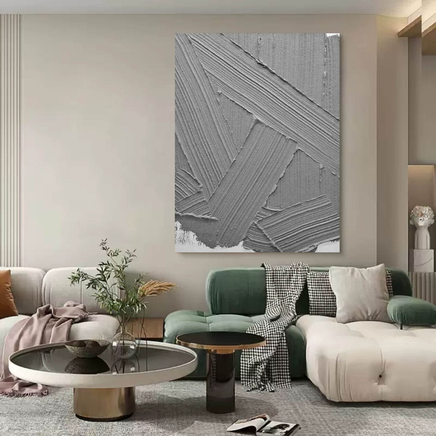 Modern Grey Abstract Oil Painting for Minimalist Home Decor