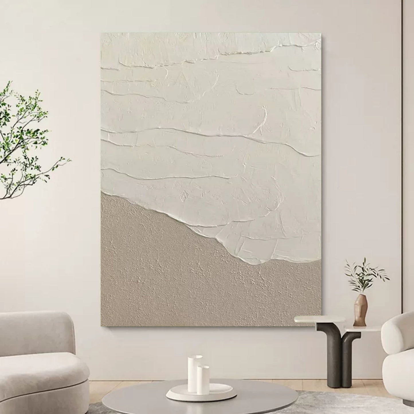Serene Wabi-Sabi Oil Painting for Minimalist Home Decor
