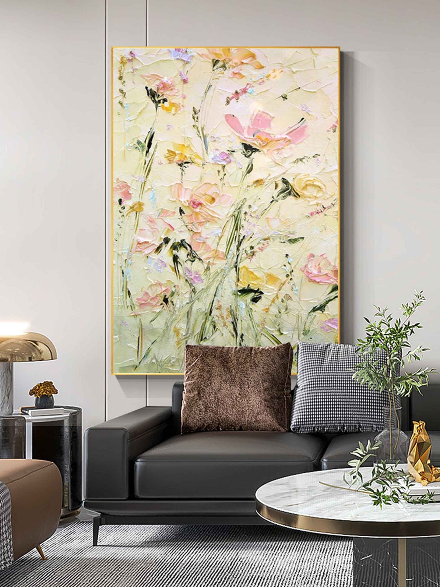 Vibrant Floral Oil Painting with Soft Pastels and Textured Brushstrokes