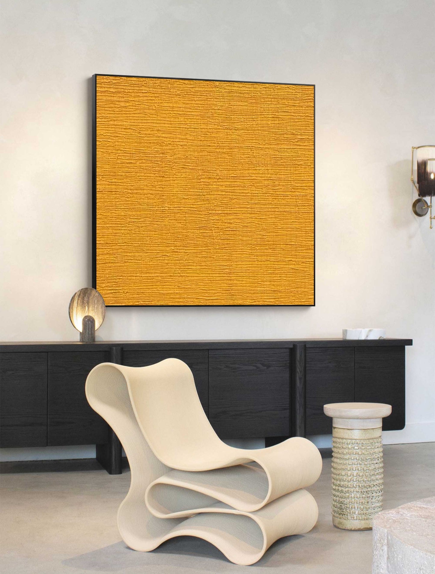 Vibrant Textured Yellow Oil Painting for Modern Minimalist Decor