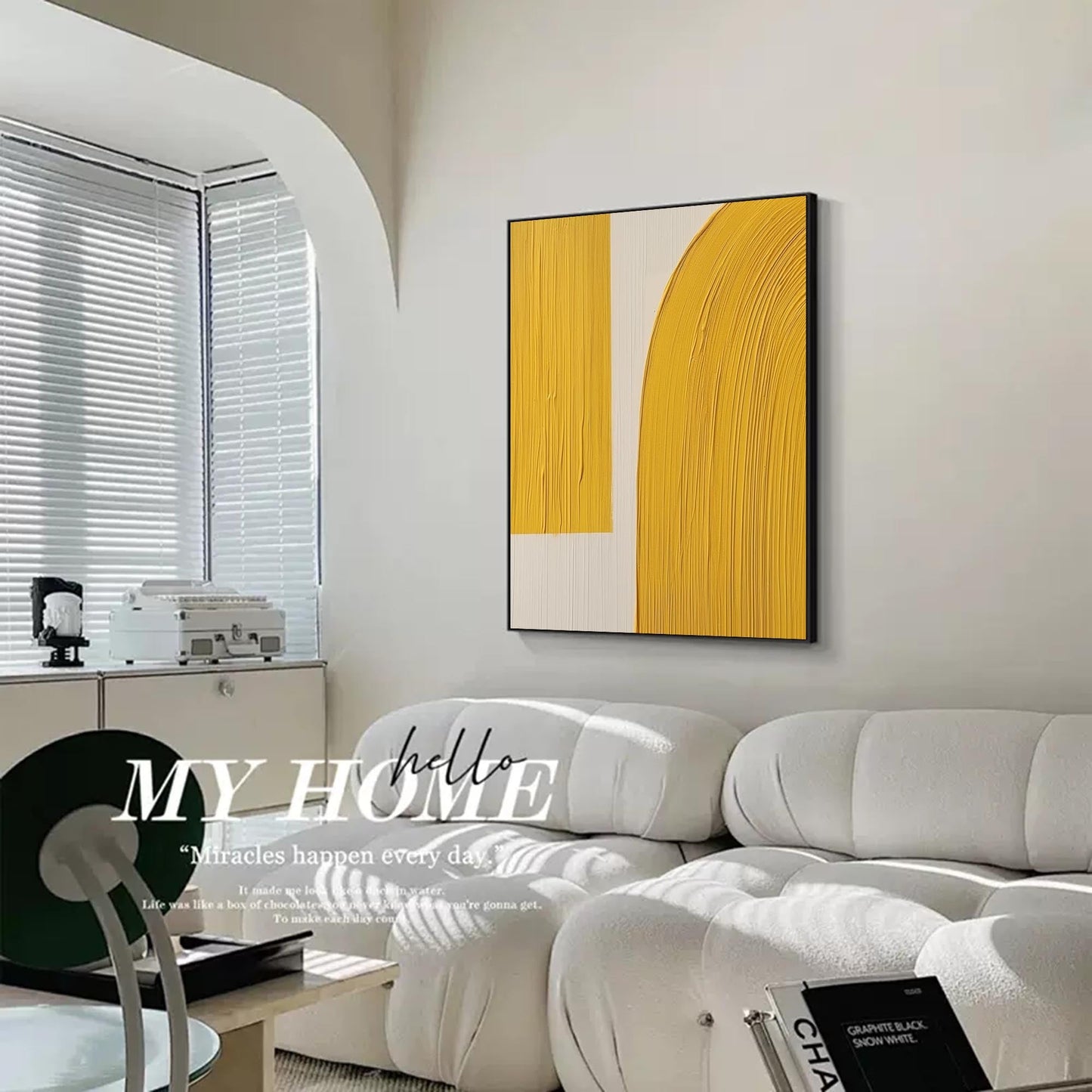 Contemporary Minimalist Yellow Abstract Oil Painting for Modern Home Decor