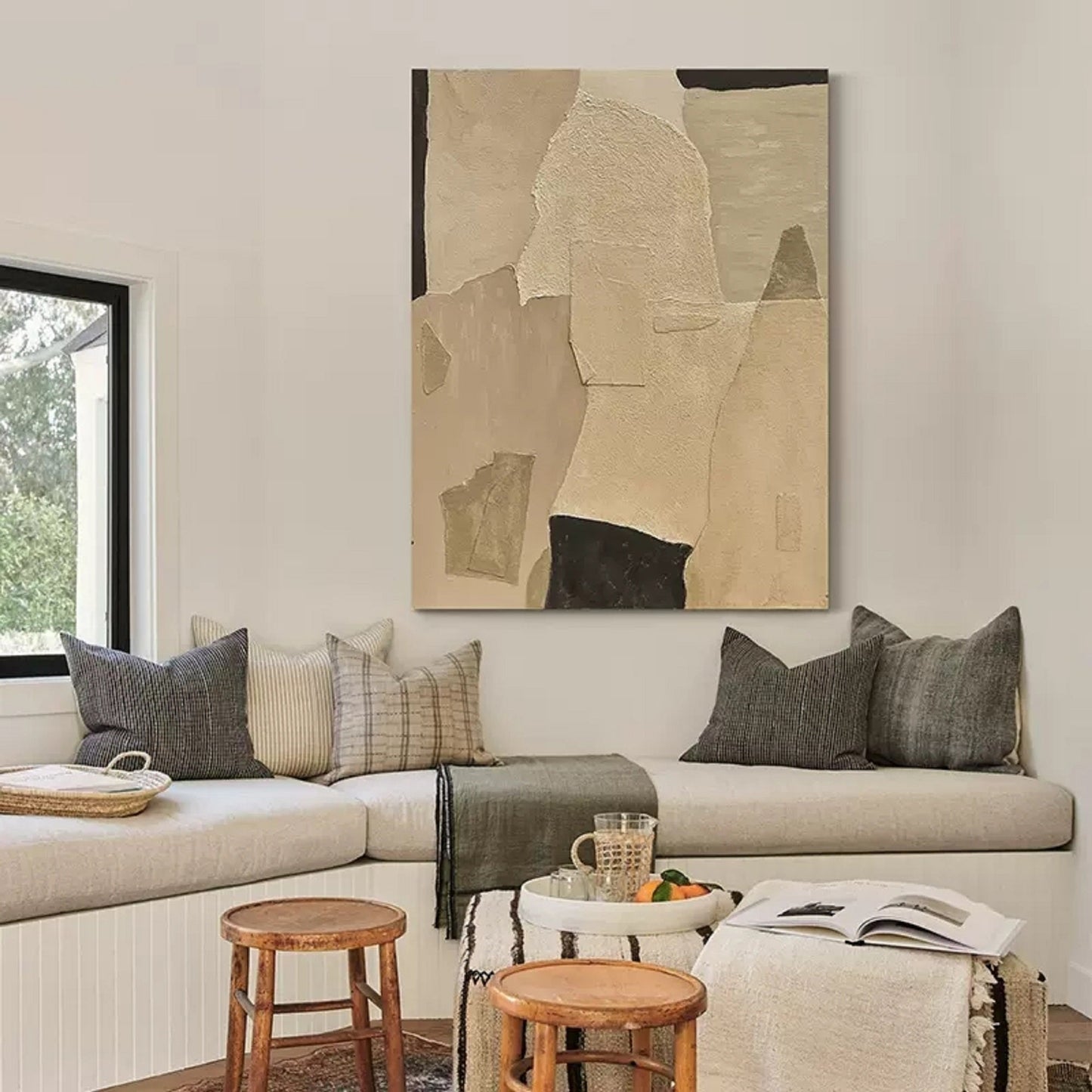 Elegant Minimalist Abstract Oil Painting in Neutral Tones for Modern Home Decor