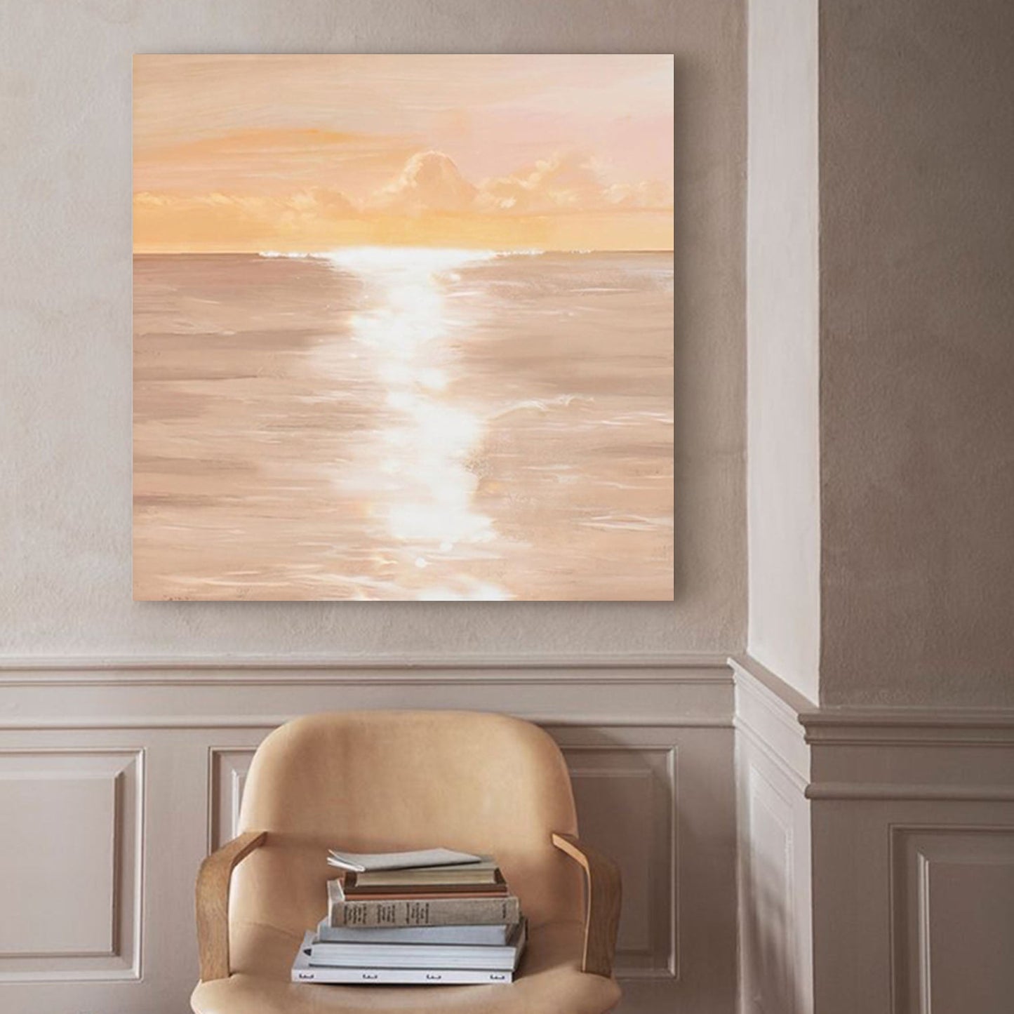Serene Sunset Ocean View Oil Painting for Tranquil Home Decor
