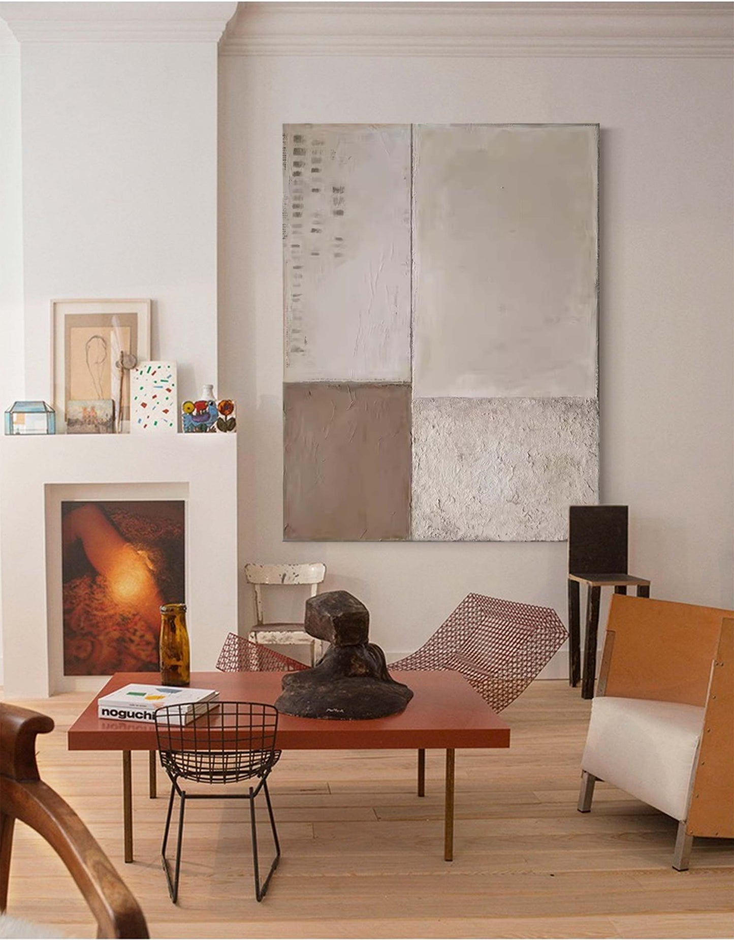 Contemporary Minimalist Oil Painting with Geometric Abstract Design