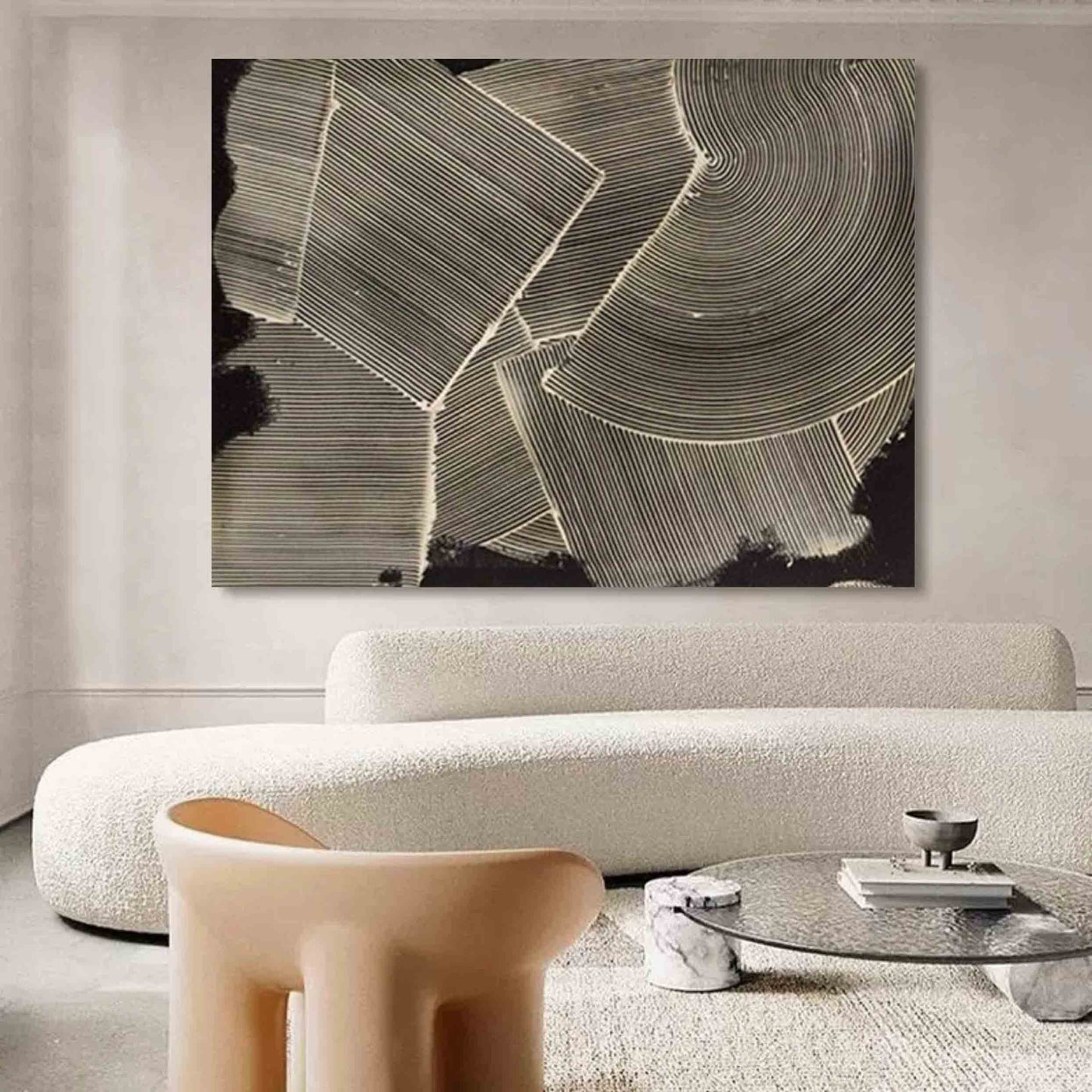 Geometric Black and White Oil Painting for Modern Wall Decor