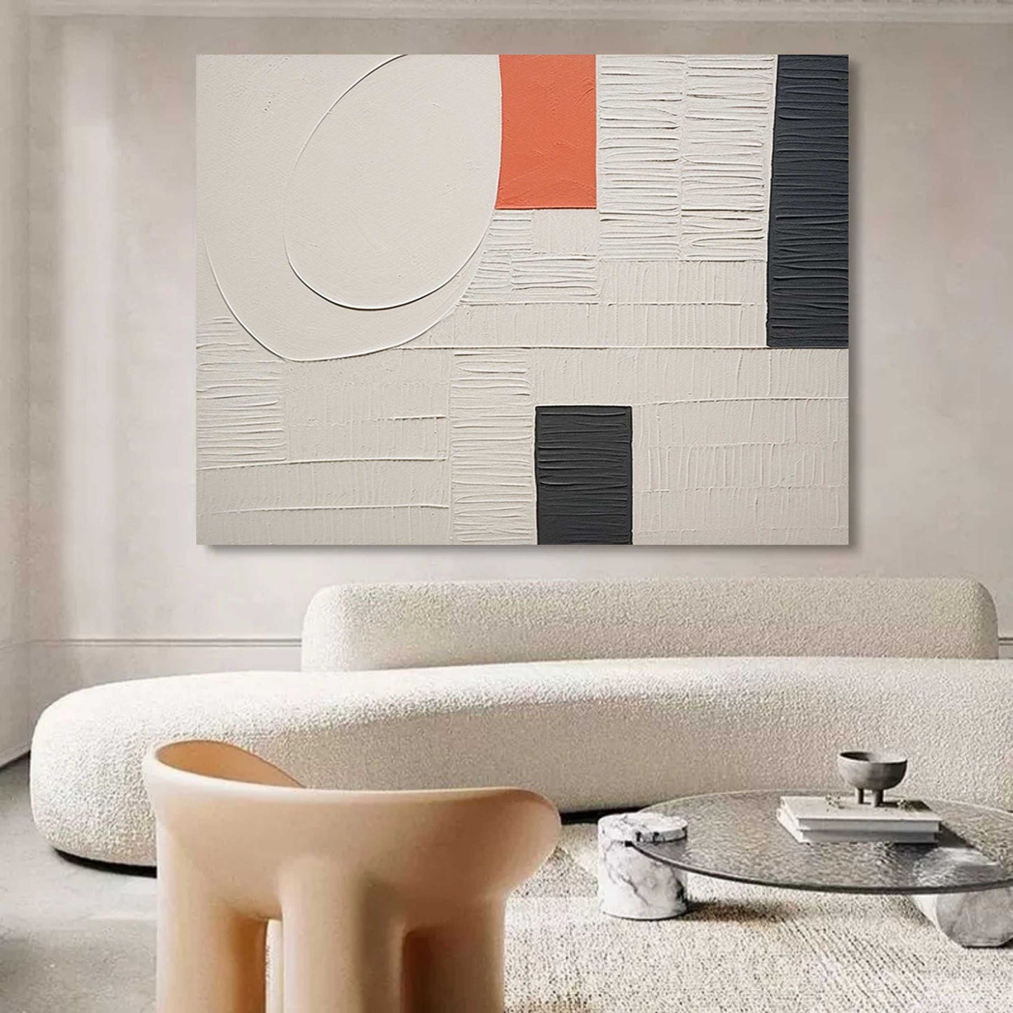 Contemporary Abstract Oil Painting with Textured Plaster Finish for Modern Decor