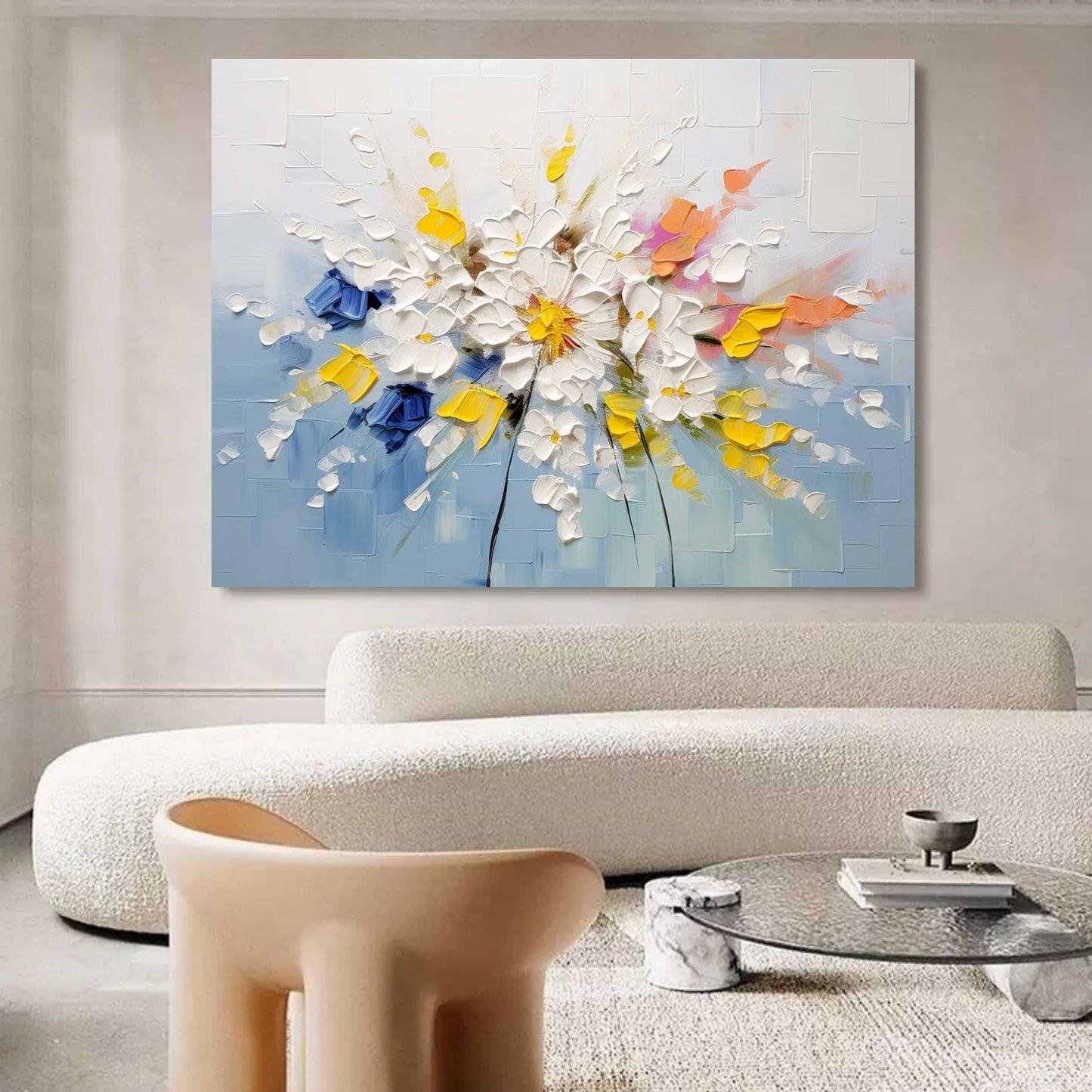 Vibrant Floral Landscape Oil Painting with Bold Colors and Texture
