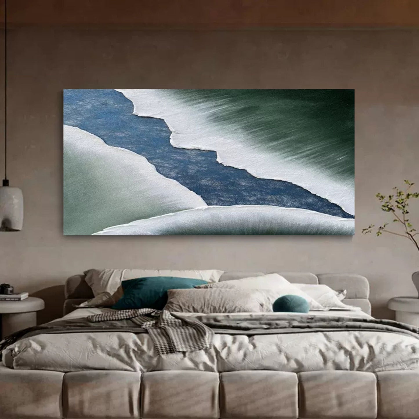 Abstract Textured Oil Painting of Serene Water Flow and Soft Waves