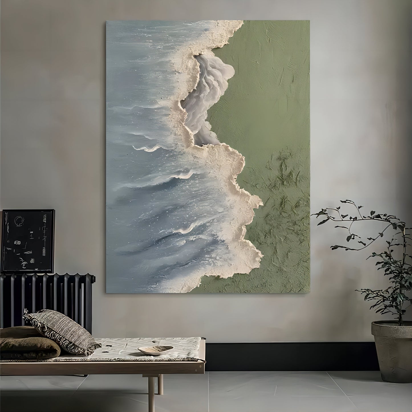 Coastal Serenity: Textured Ocean Waves and Nature in Stunning Oil Painting Art