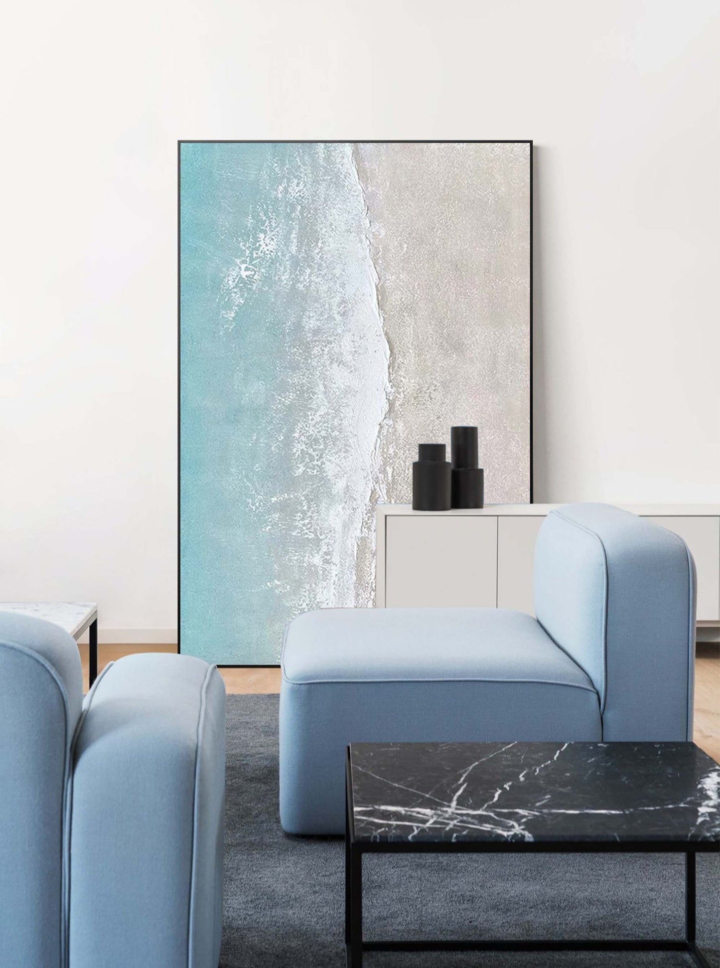 Serene Ocean Breeze: Tranquil Beach Oil Painting for Coastal Home Décor