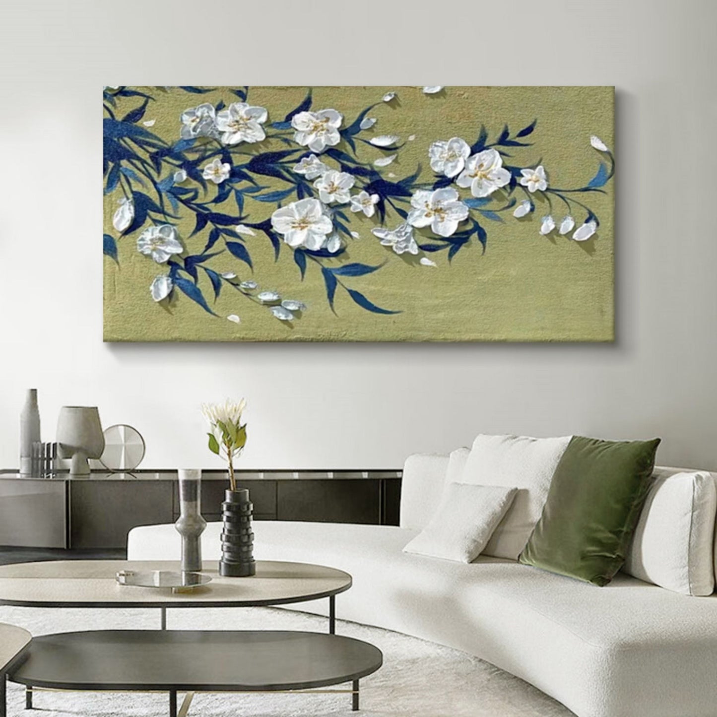 Elegant Floral Oil Painting for Modern Home Decor - Wabi-Sabi Inspired Wall Art