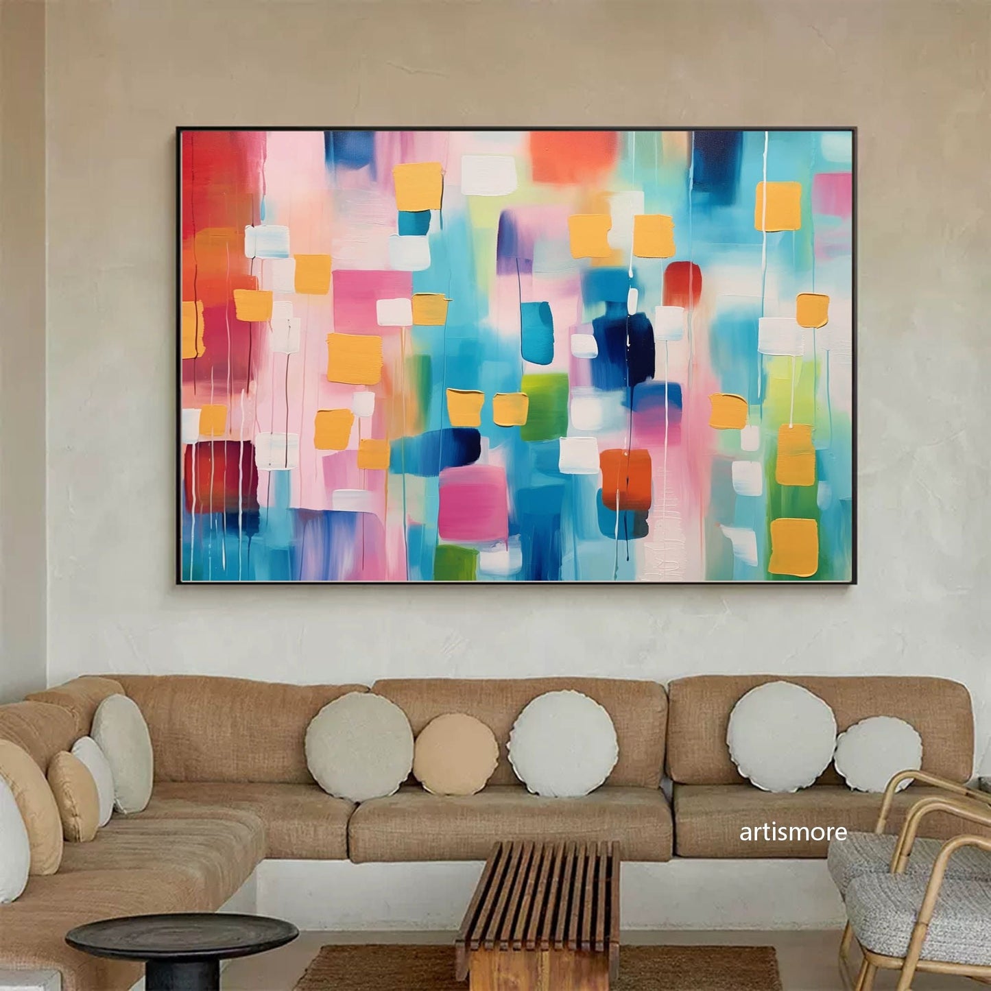 Colorful Abstract Expressionist Oil Painting for Modern Home Decor