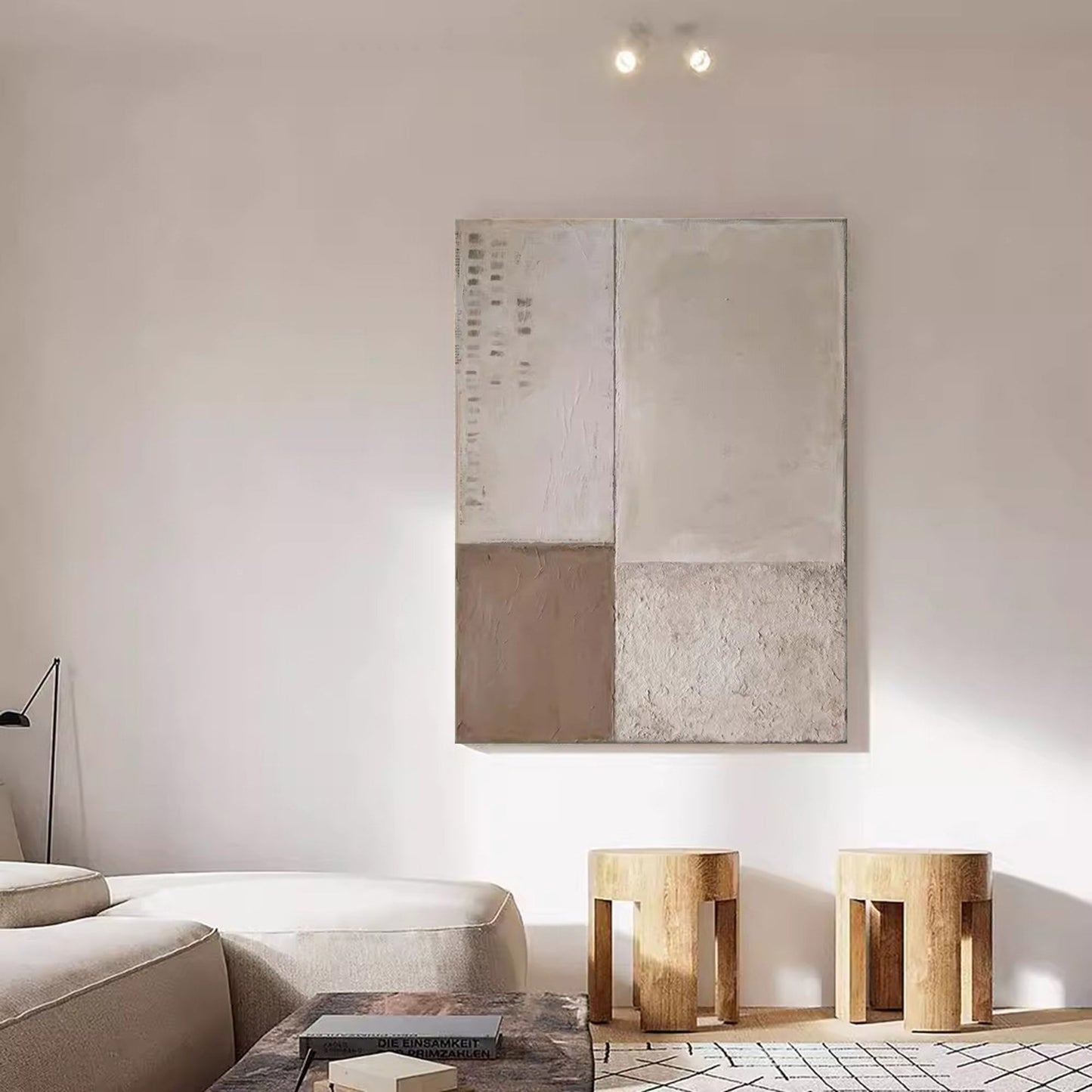 Contemporary Minimalist Oil Painting with Geometric Abstract Design