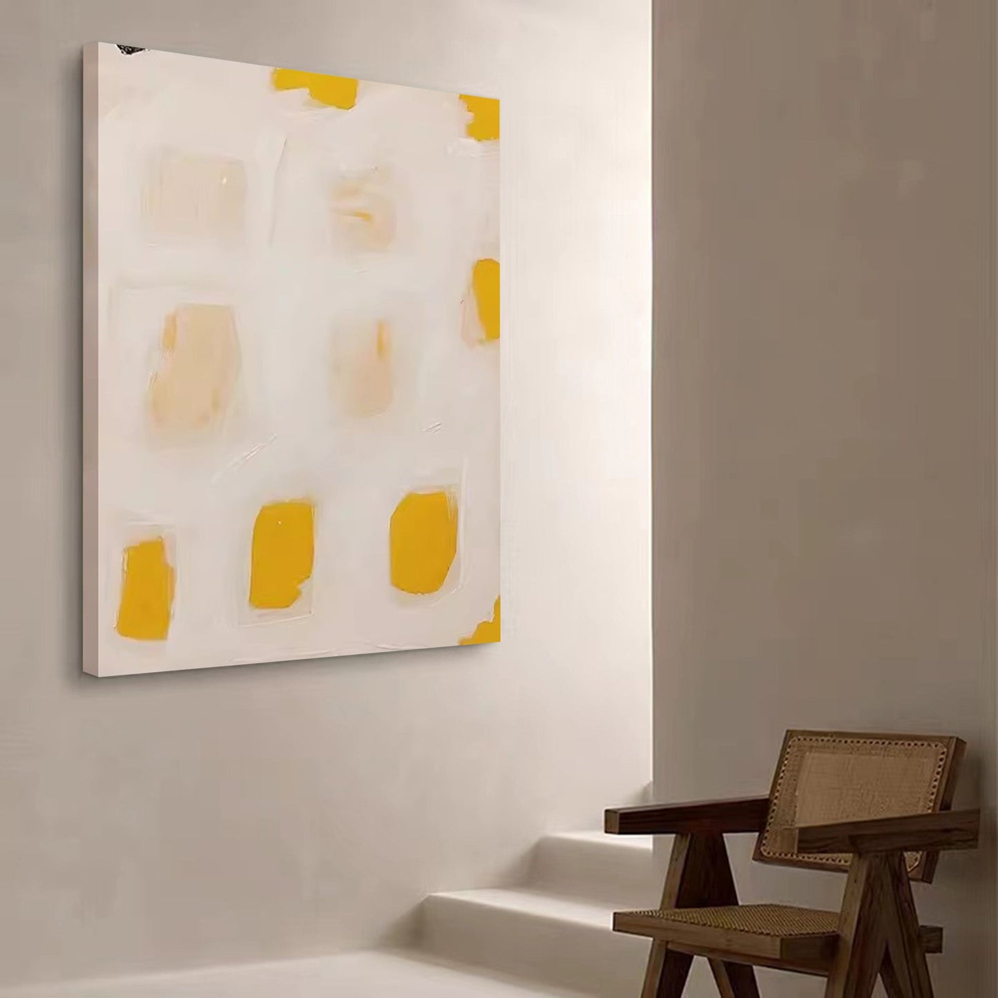 Contemporary Minimalist Oil Painting with Warm Yellow Accents
