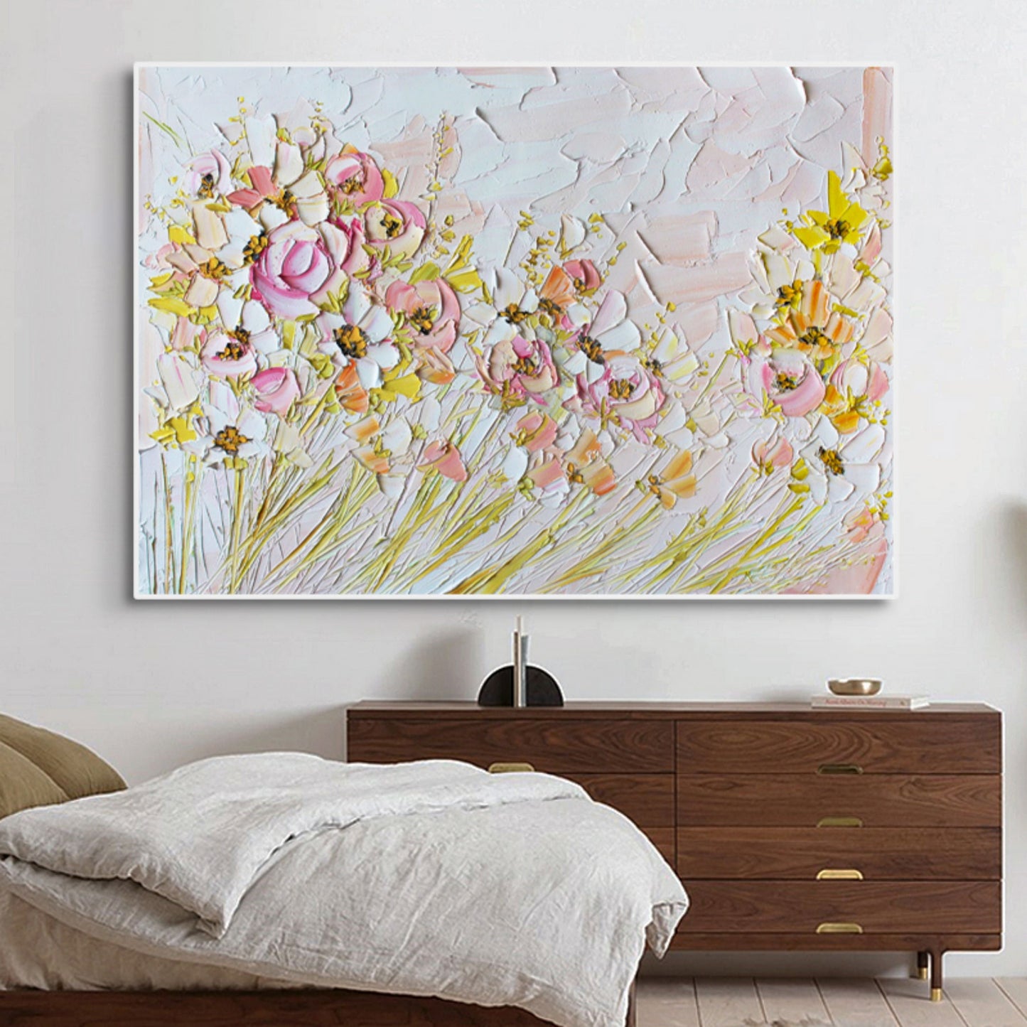Romantic Floral Oil Painting with Textured Pastel Blossoms